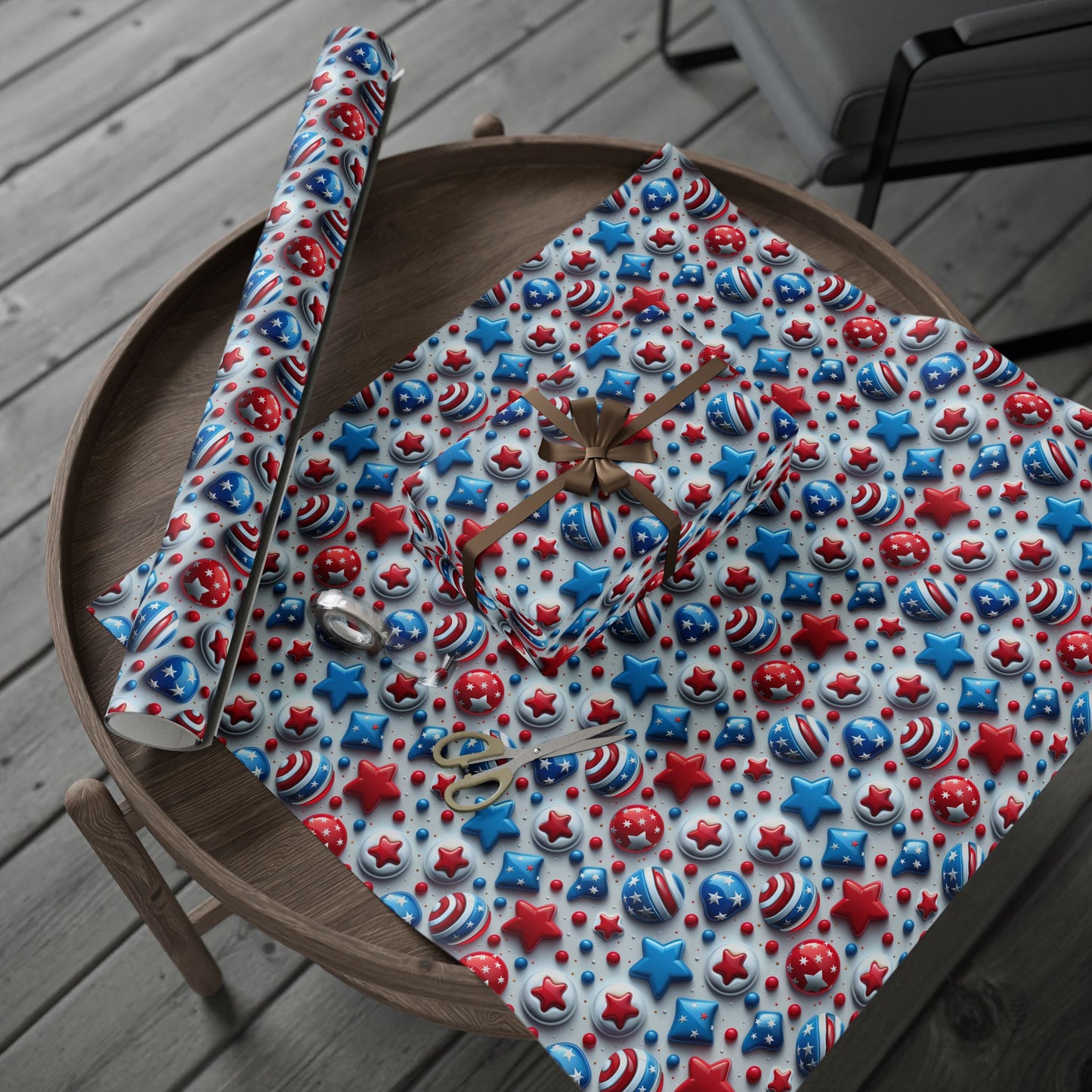 Patriotic Wrapping Paper - Red, White & Blue Stars Design