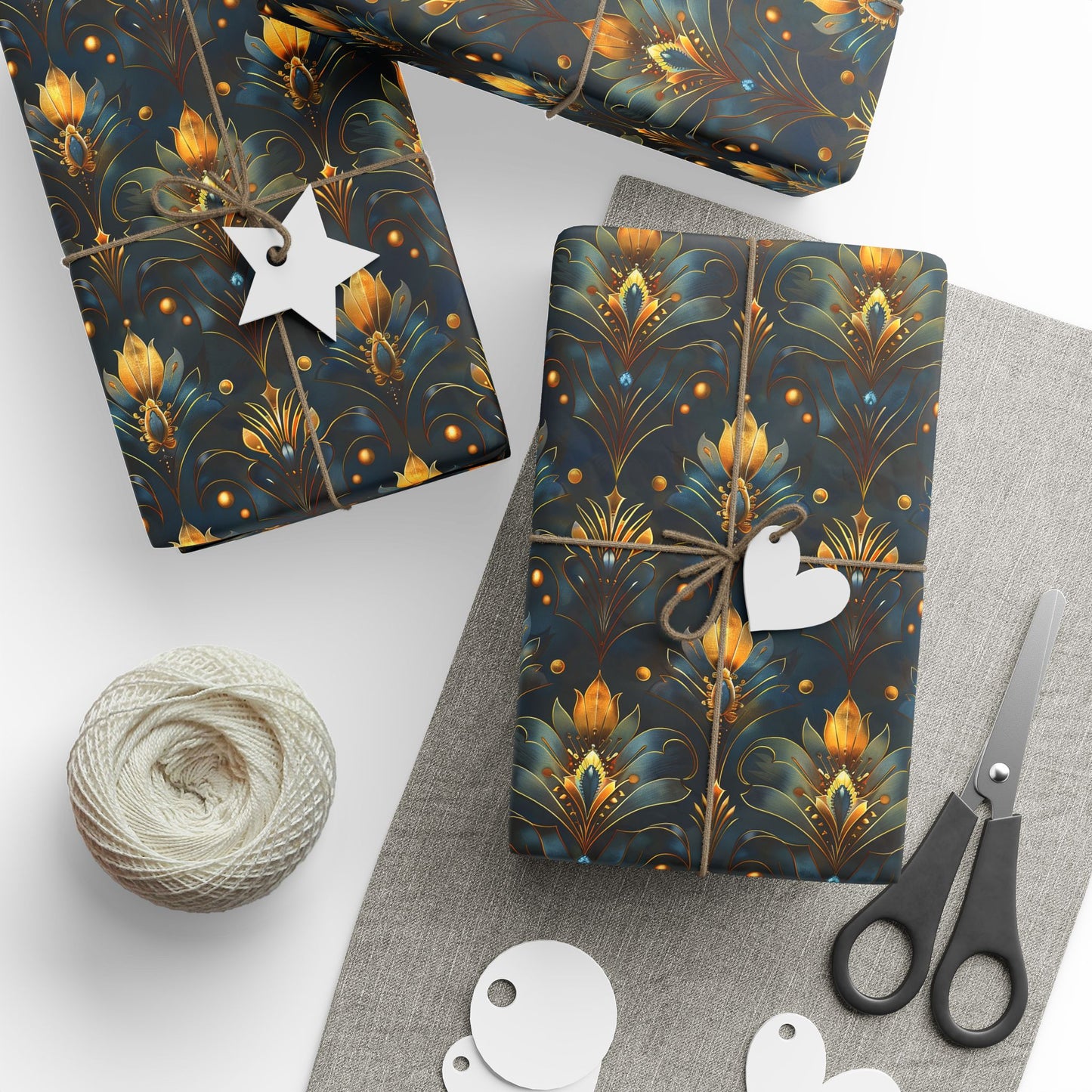 Elegant Art Deco – Gold and Blue Floral Geometric Pattern
