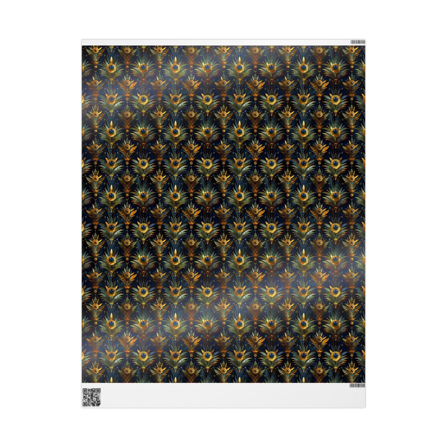 Luxury Art Deco Wrapping Paper – Gold Petal and Blue Gem Floral Pattern