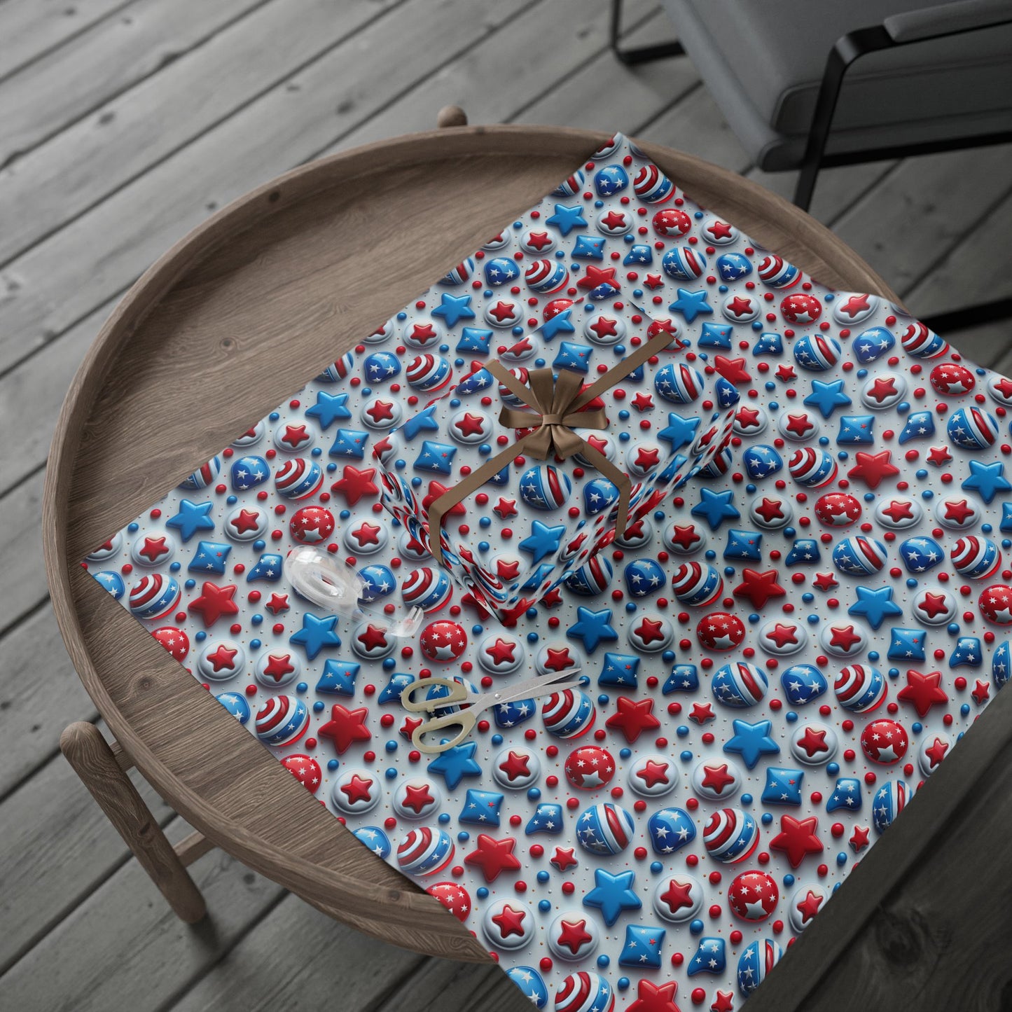 Patriotic Wrapping Paper - Red, White & Blue Stars Design