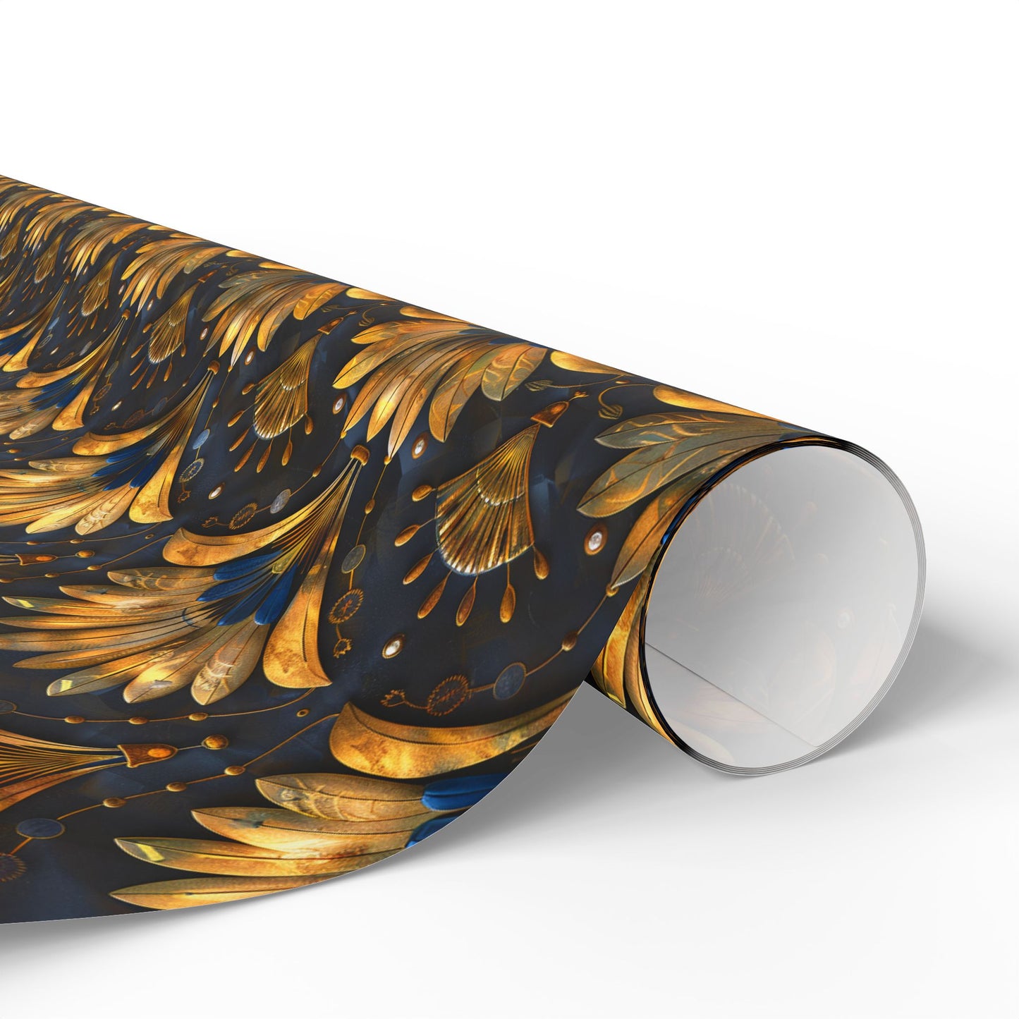 Opulent Art Deco Wrapping Paper – Gold Fan Petals with Blue Accents