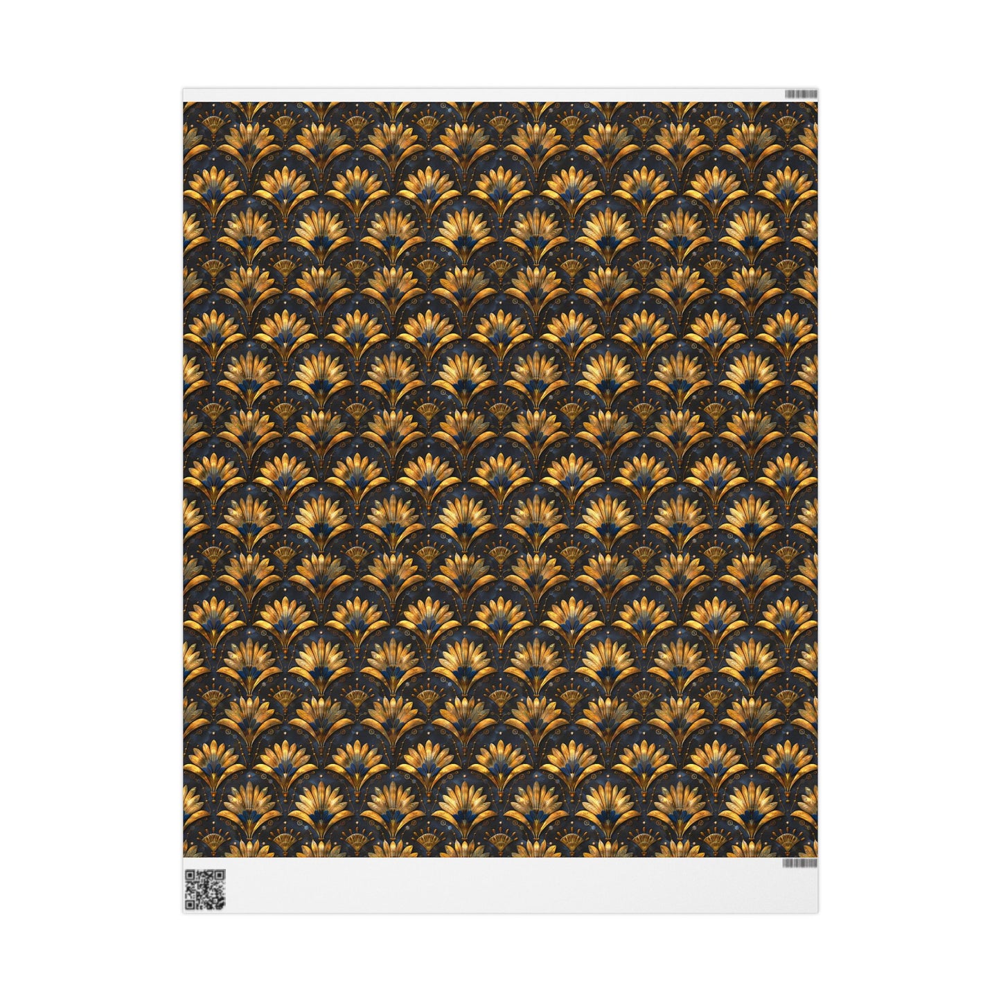 Opulent Art Deco Wrapping Paper – Gold Fan Petals with Blue Accents