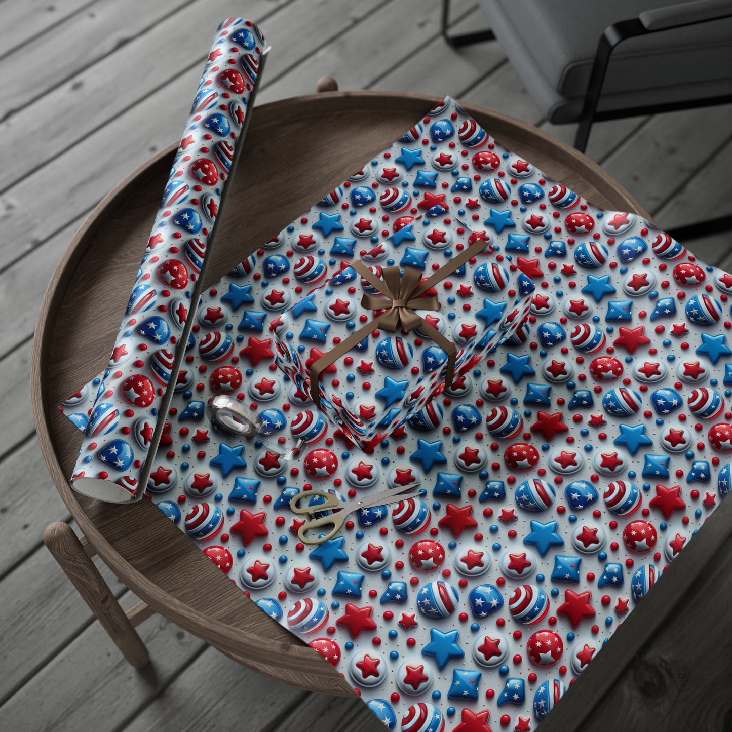 Patriotic Wrapping Paper - Red, White & Blue Stars Design