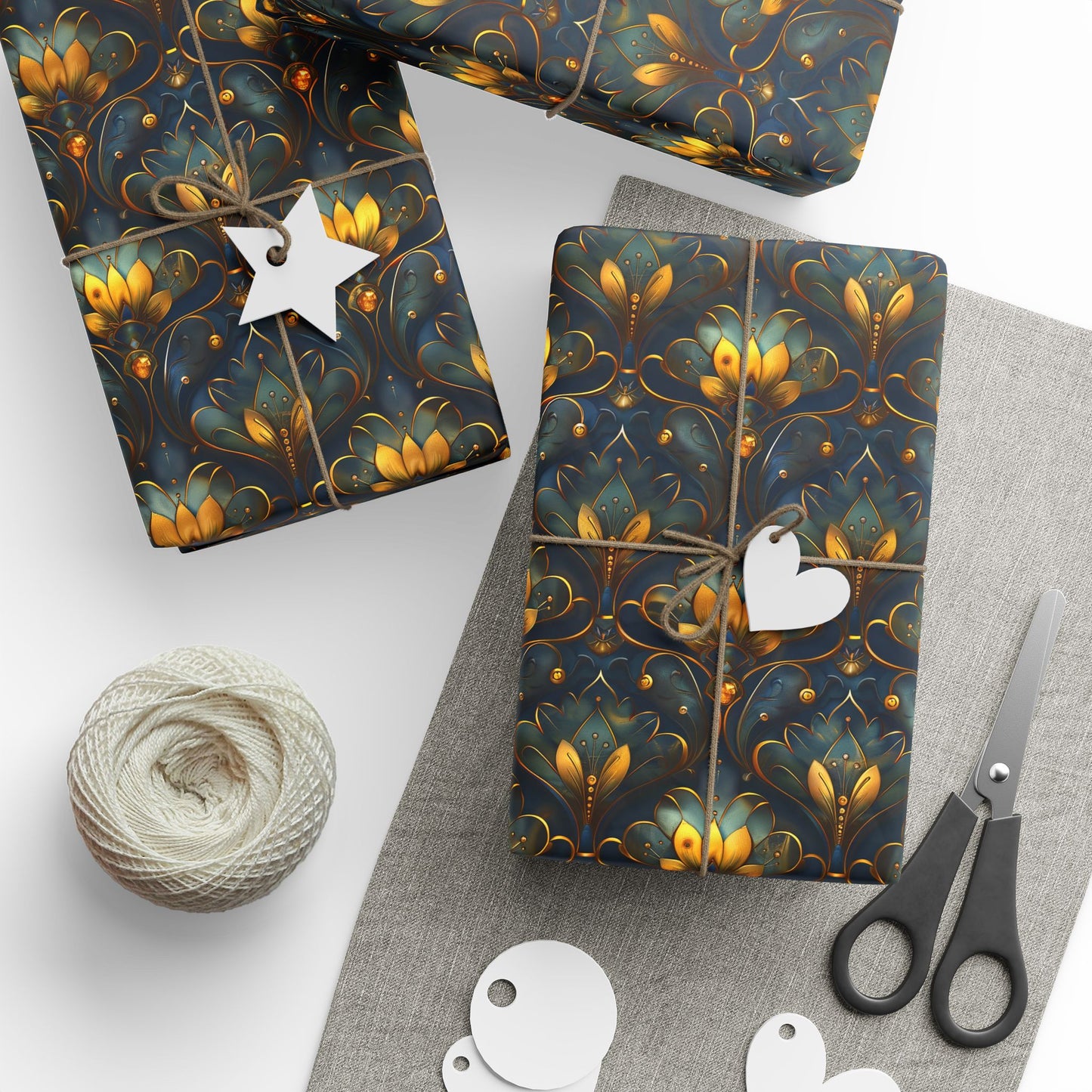 Glamorous Art Deco – Gold Floral Motifs on Teal Background