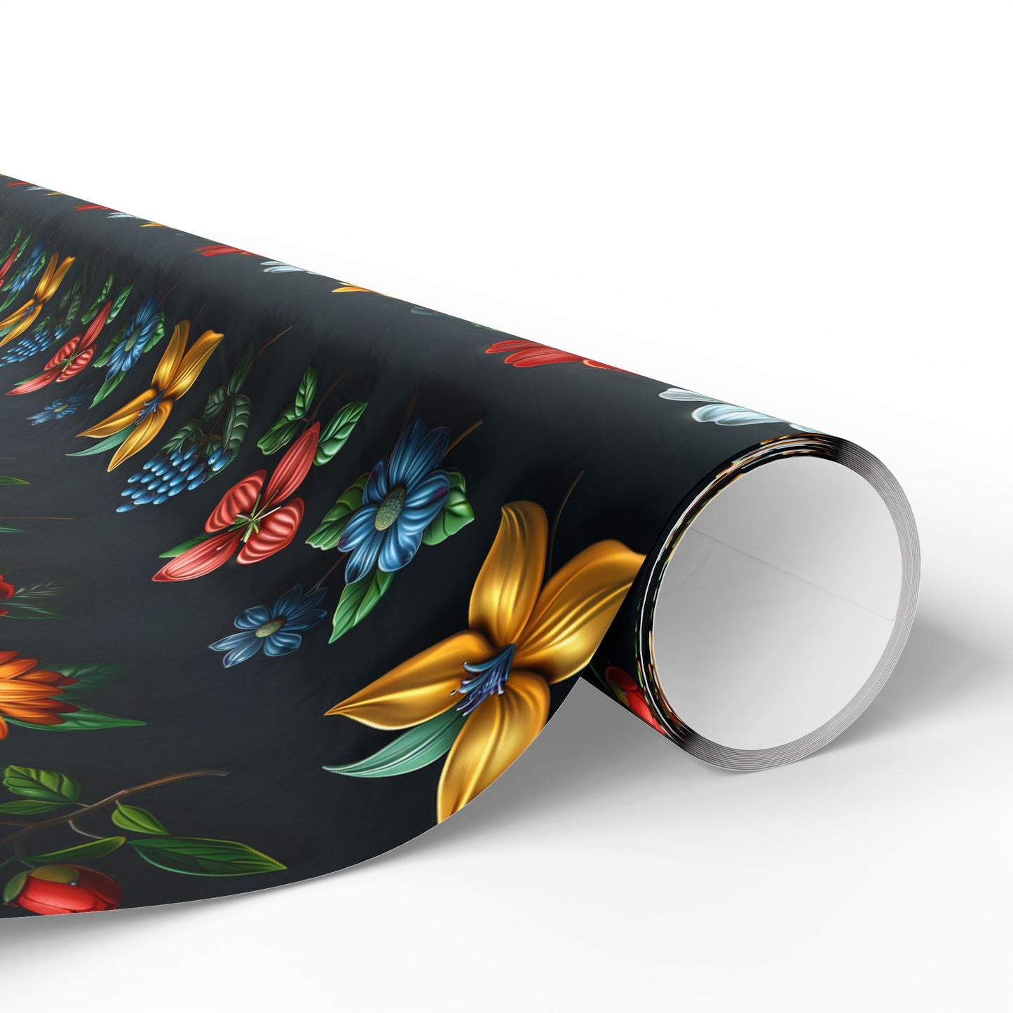 Flowers on Black Wrapping Paper