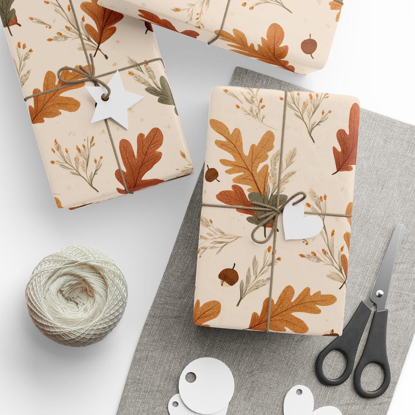 Fall Botanical Wrapping Paper — Oak Leaves, Acorns & Wheat | Autumn Gift Wrap