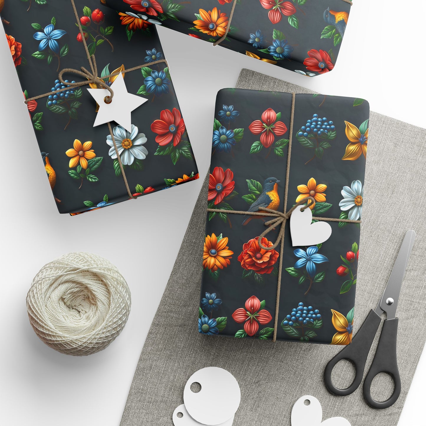 Flowers on Black Wrapping Paper