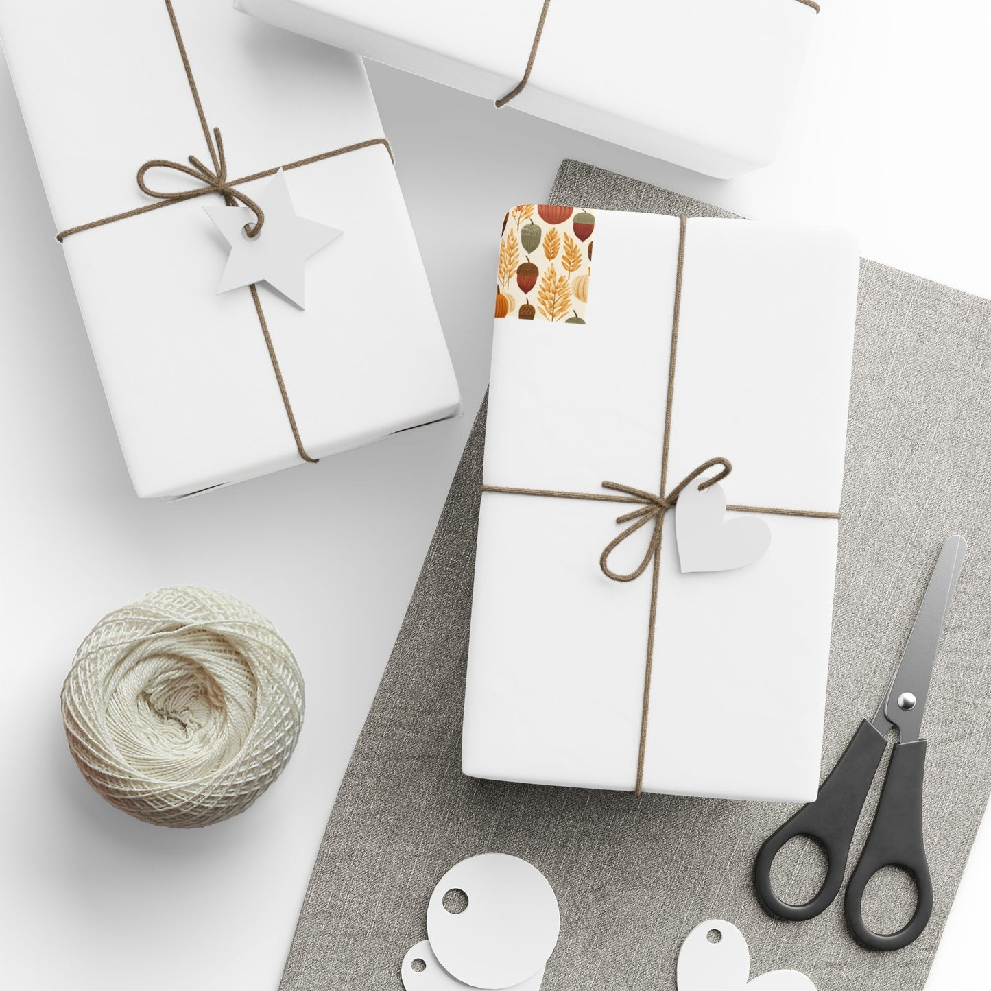 Harvest Grid Wrapping Paper | Mid-Century Modern Wheat & Gourd Pattern | All-Season Gift Wrap