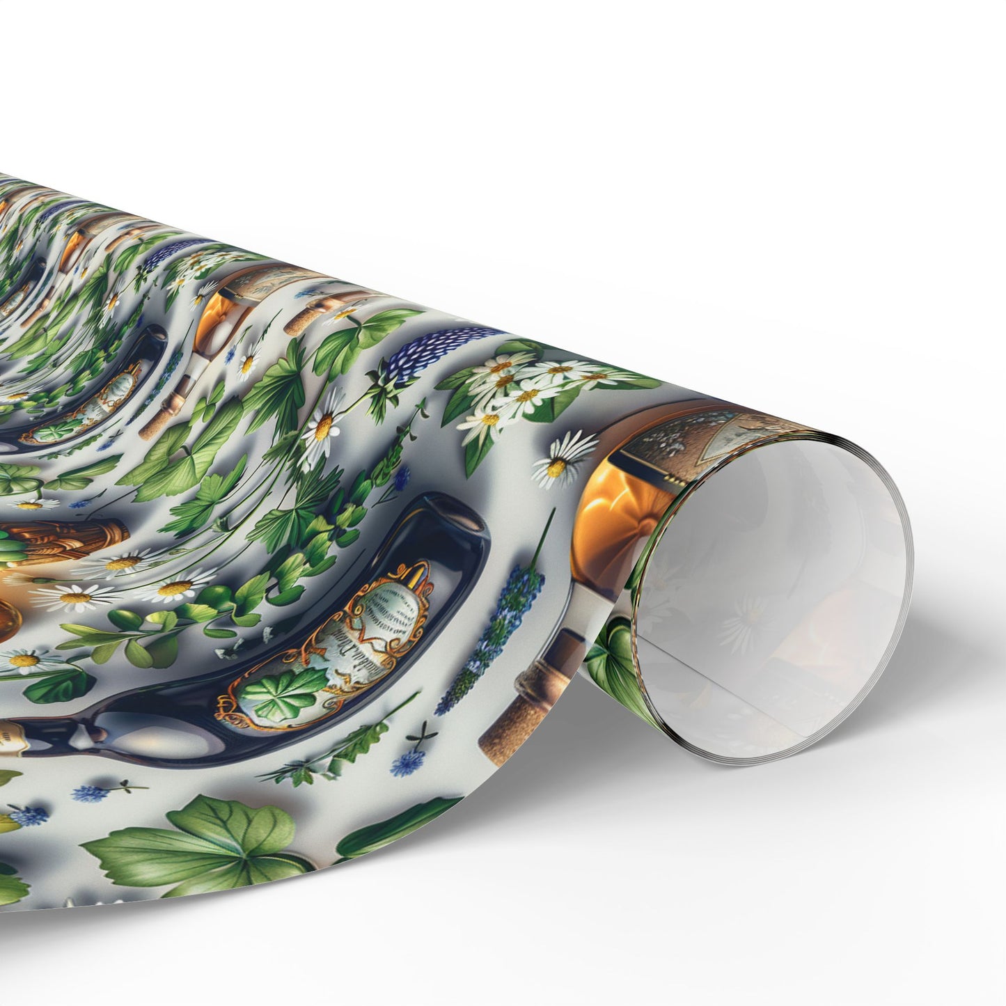 Vintage Botanical Gift Wrap with Flowers & Spirits Bottles