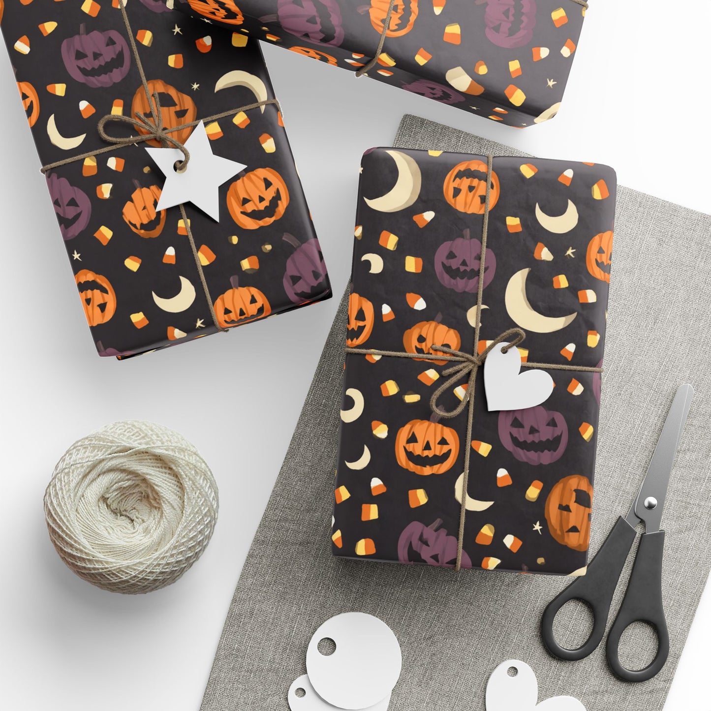 Halloween Wrapping Paper — Jack-o-Lanterns, Candy Corn & Moons | Spooky Gift Wrap