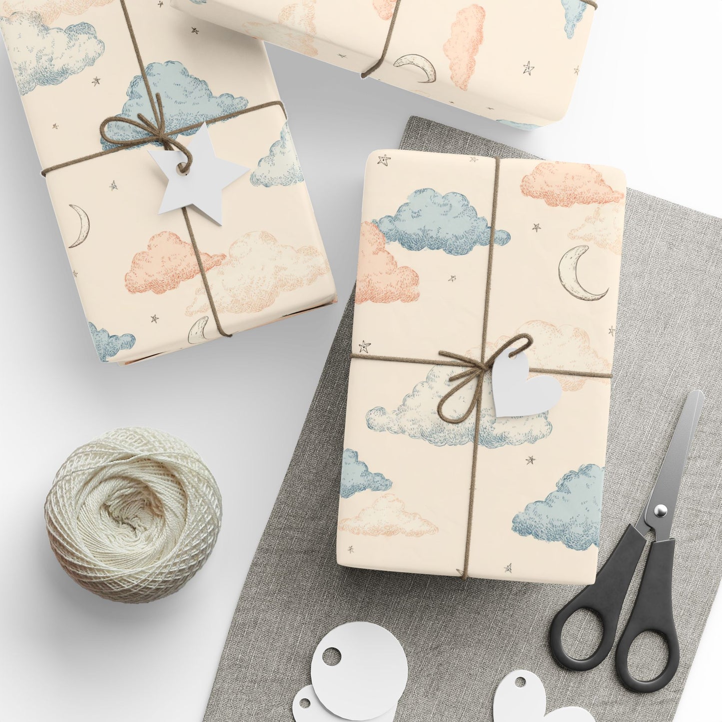 Celestial Wrapping Paper — Moons, Stars & Clouds | All-Occasion Gift Wrap
