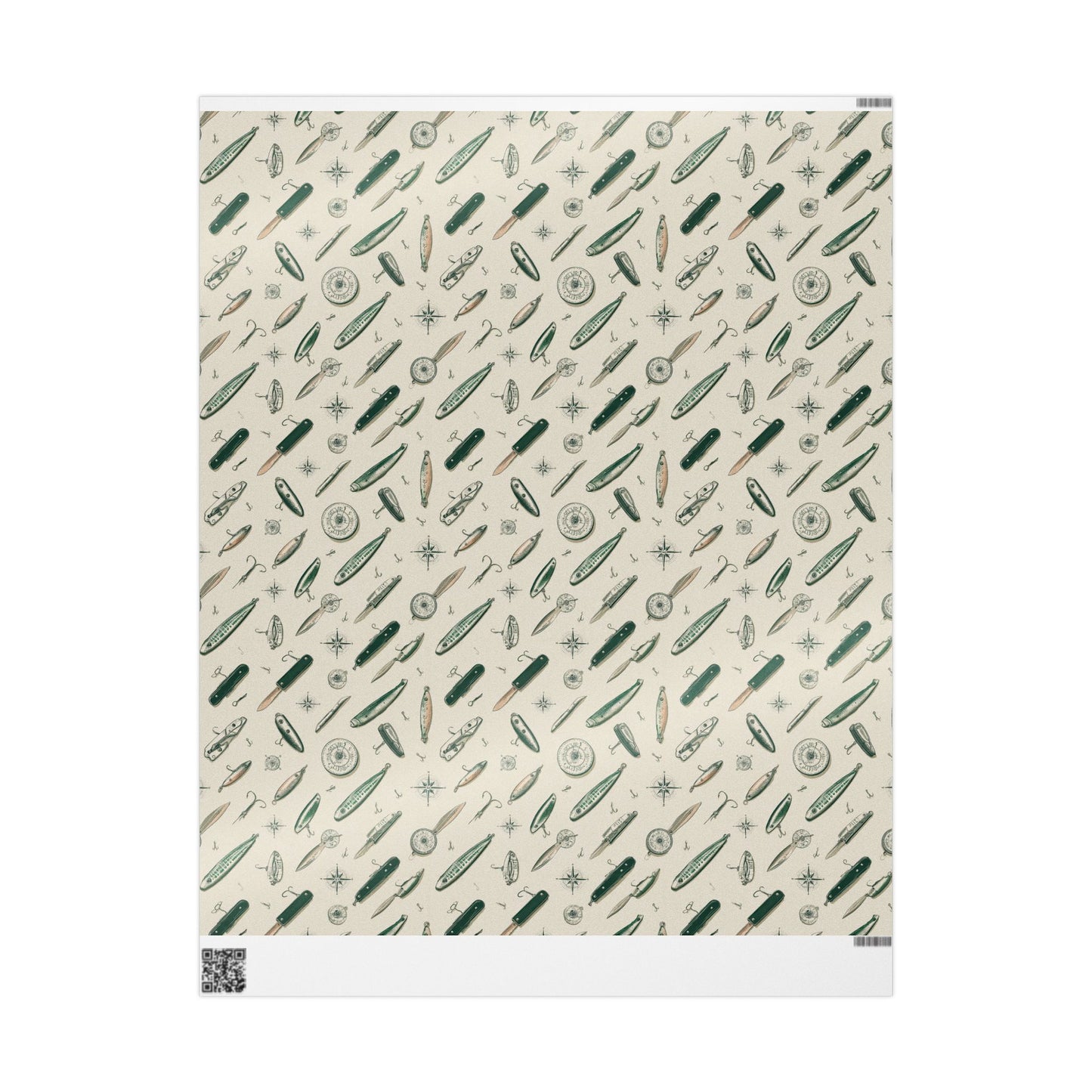 Outdoor Adventure Wrapping Paper — Fishing Lures, Compasses & Pocket Knives | Father's Day Gift Wrap