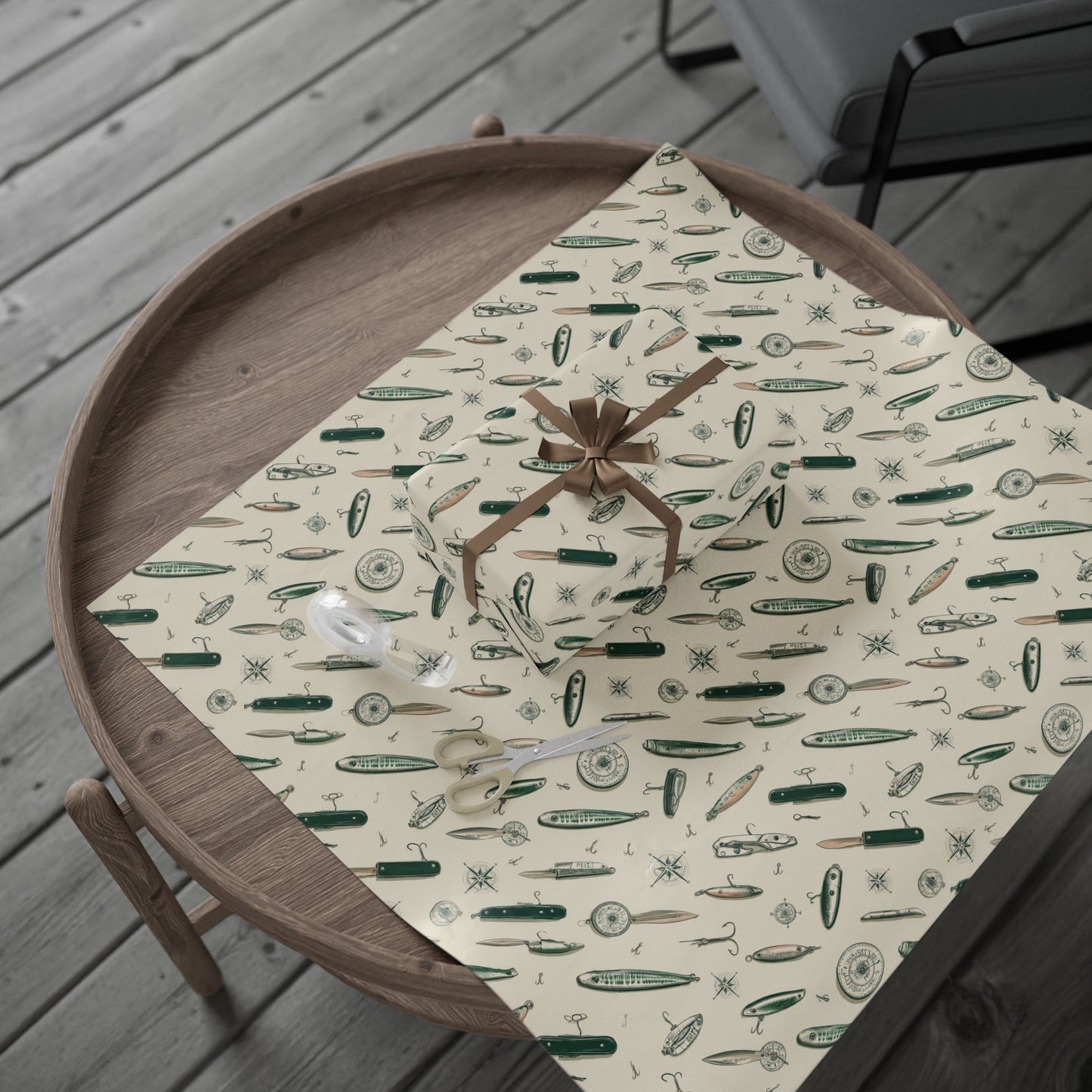 Outdoor Adventure Wrapping Paper — Fishing Lures, Compasses & Pocket Knives | Father's Day Gift Wrap