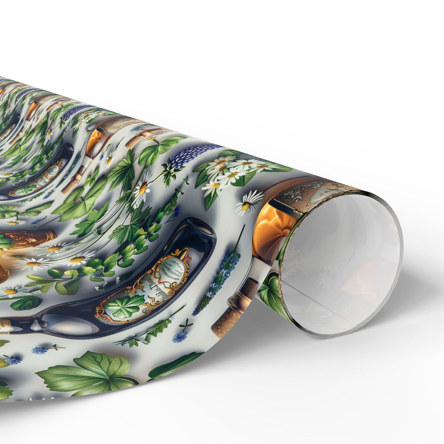 Vintage Botanical Gift Wrap with Flowers & Spirits Bottles