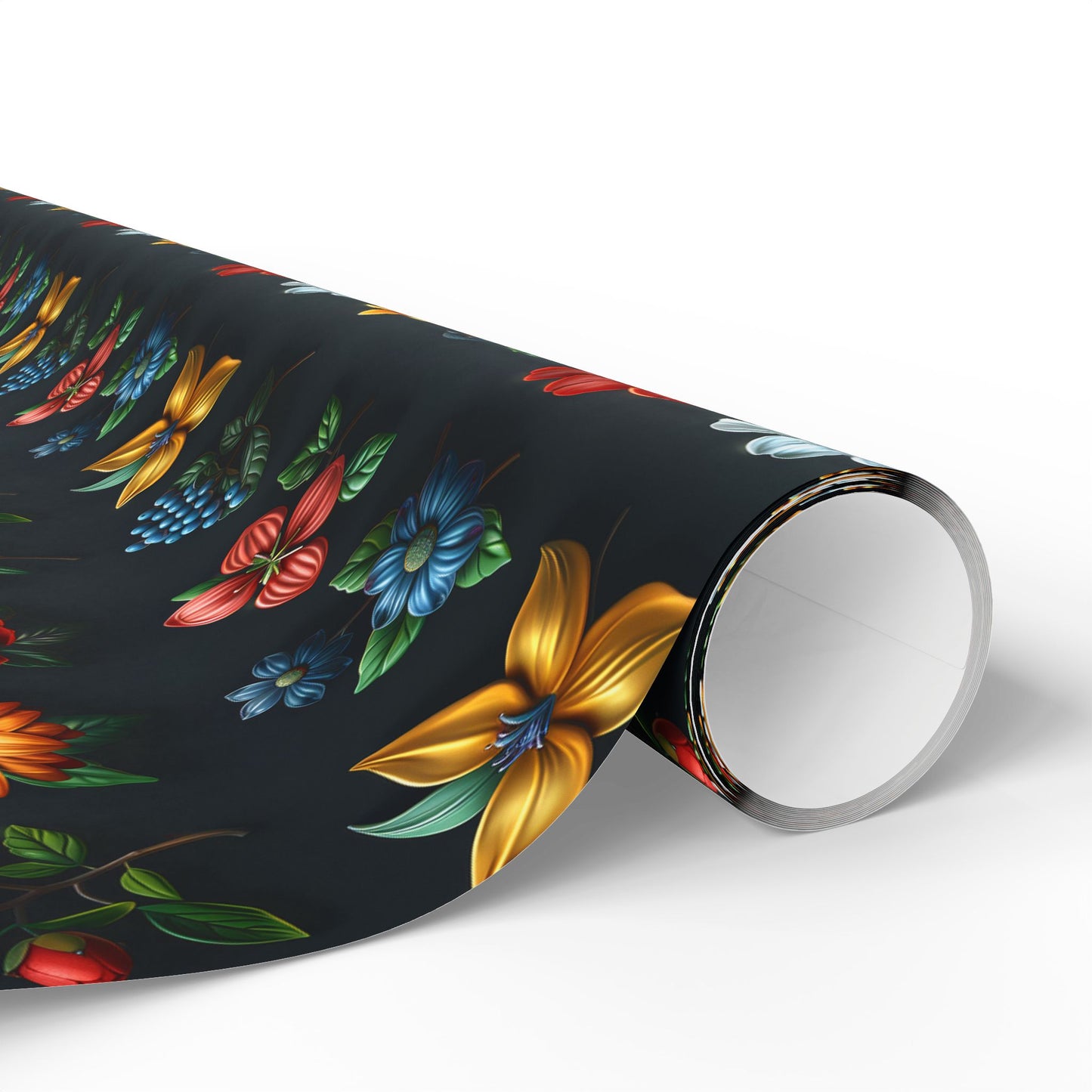 Flowers on Black Wrapping Paper