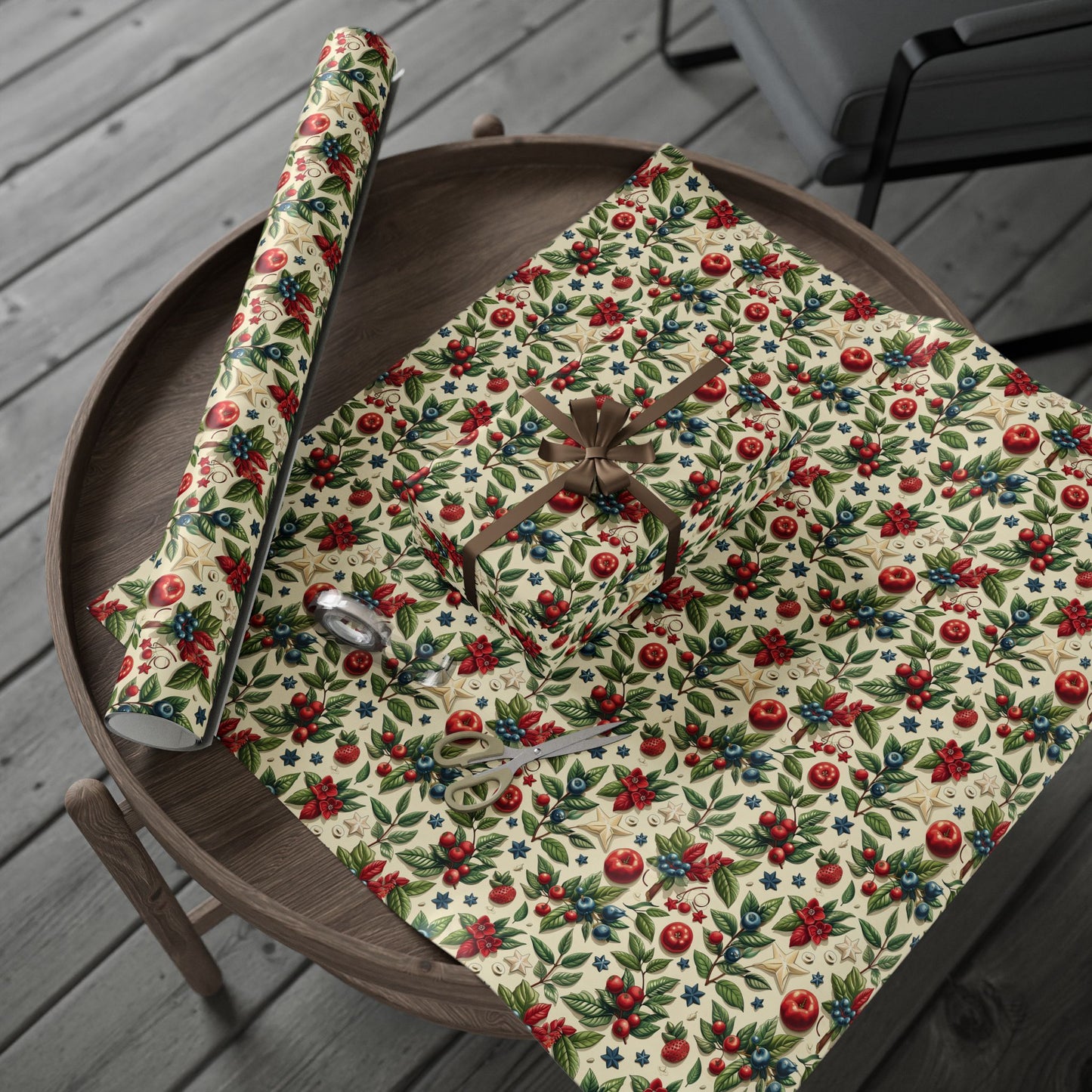 Festive Floral Wrapping Paper for Holidays and Celebrations