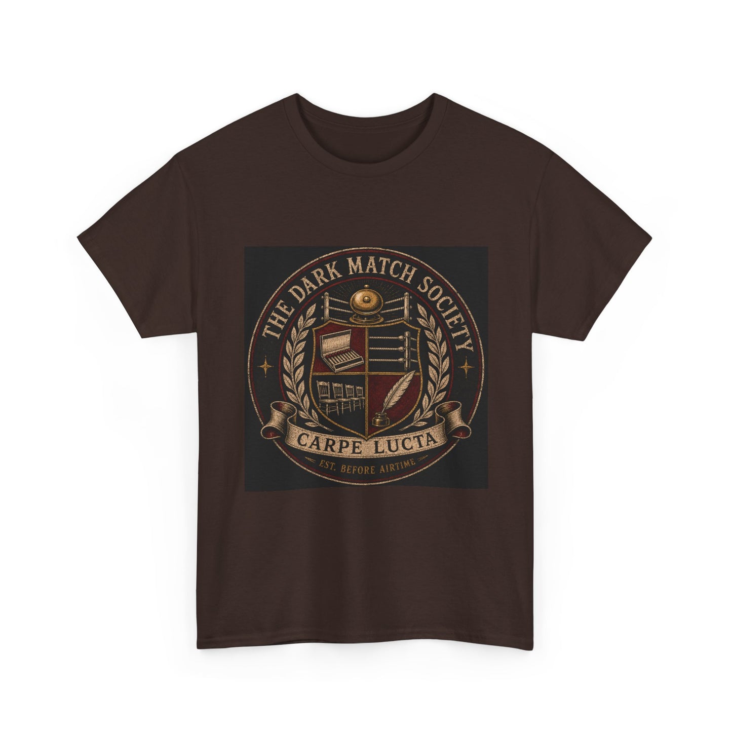 Dark Match Society Crest T-Shirt — 'Carpe Lucta' Vintage Emblem Tee