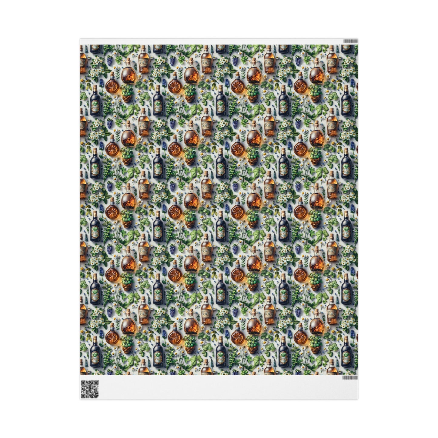 Vintage Botanical Gift Wrap with Flowers & Spirits Bottles