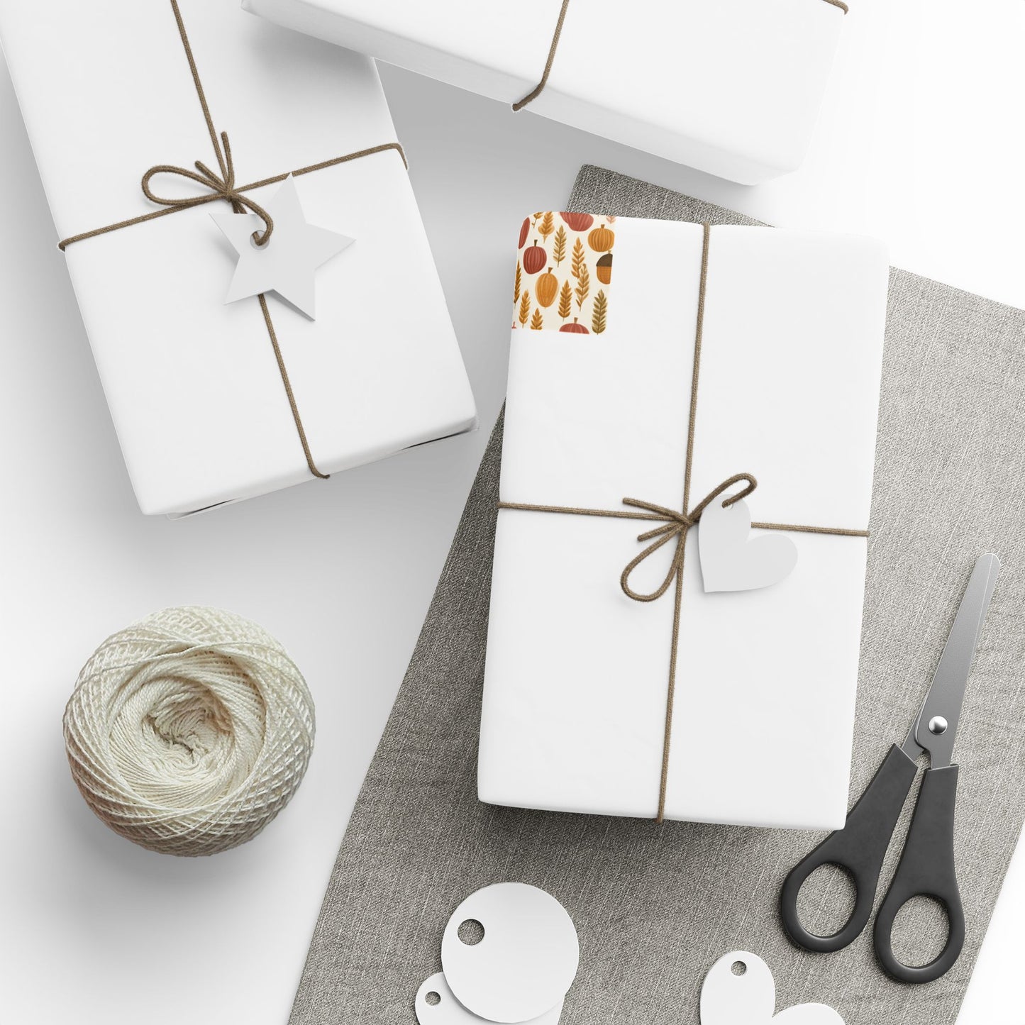 Harvest Grid Wrapping Paper | Mid-Century Modern Wheat & Gourd Pattern | All-Season Gift Wrap
