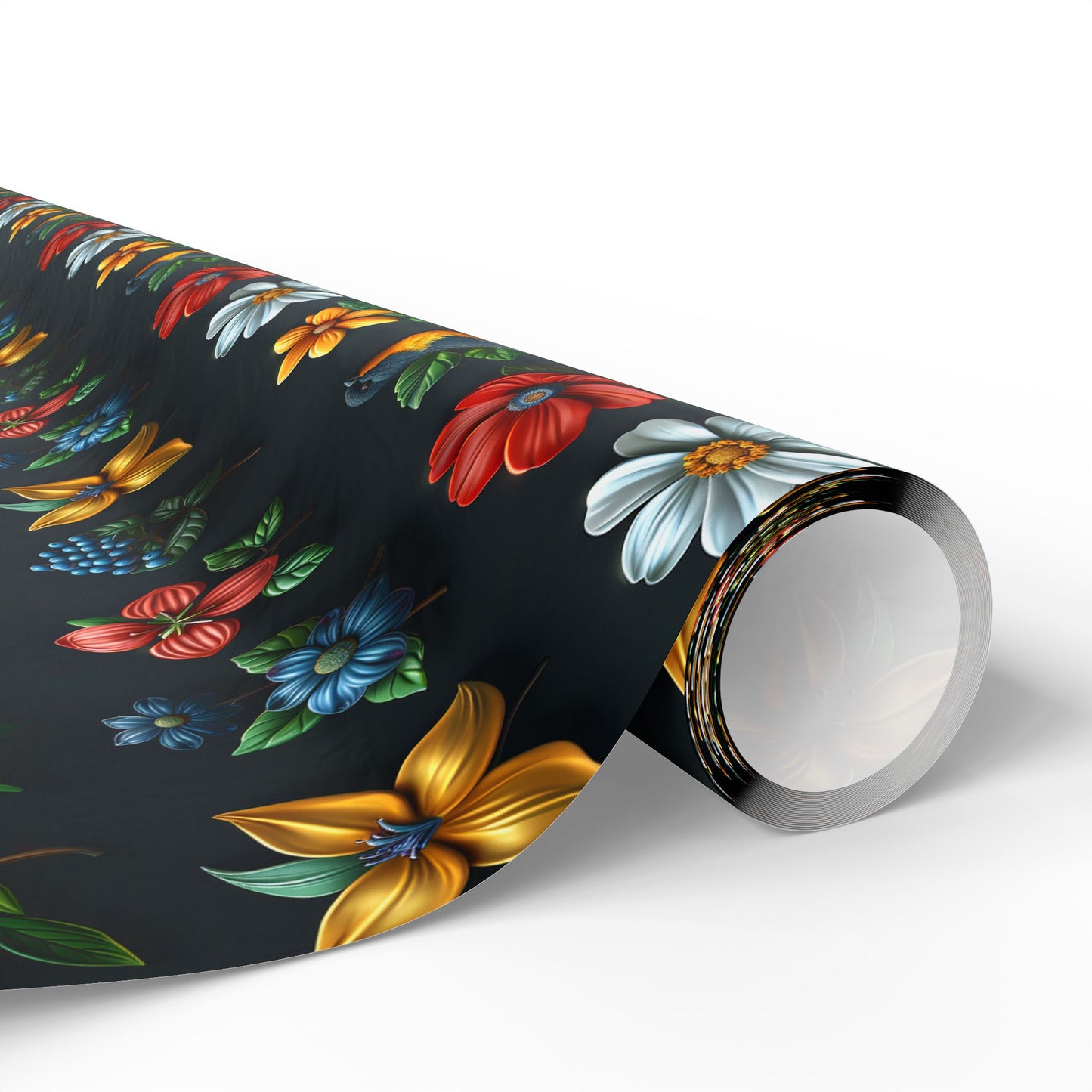 Flowers on Black Wrapping Paper