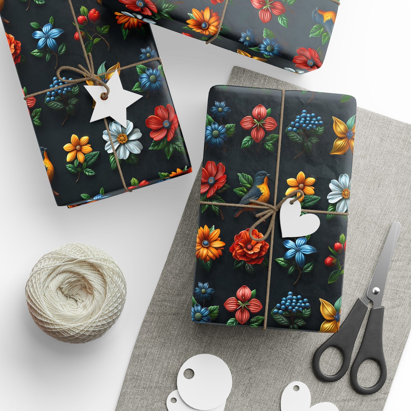 Flowers on Black Wrapping Paper