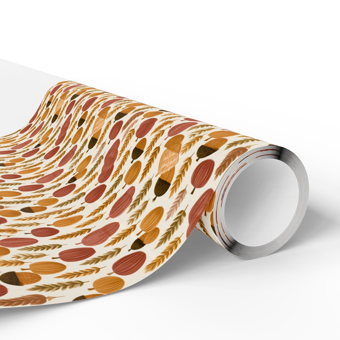 Harvest Grid Wrapping Paper | Mid-Century Modern Wheat & Gourd Pattern | All-Season Gift Wrap