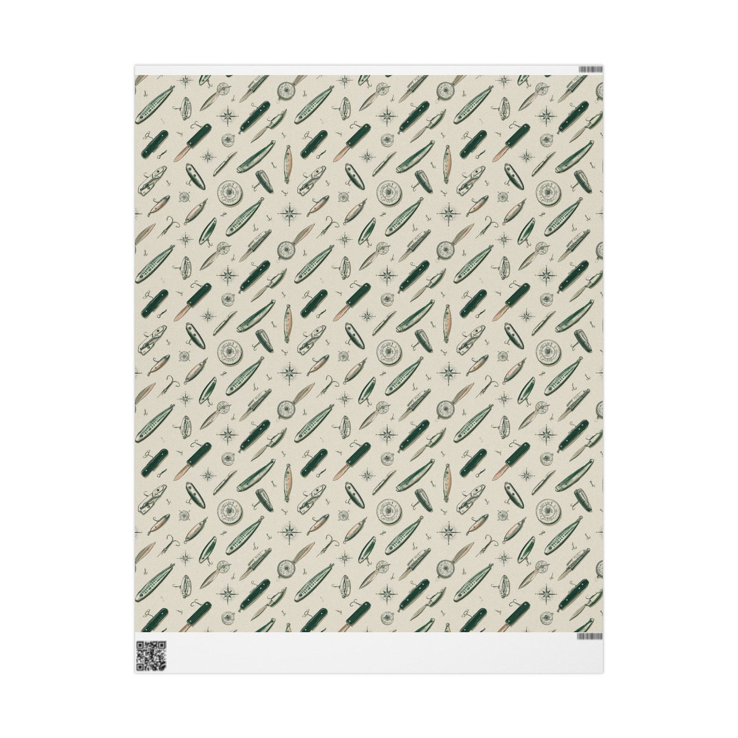 Outdoor Adventure Wrapping Paper — Fishing Lures, Compasses & Pocket Knives | Father's Day Gift Wrap