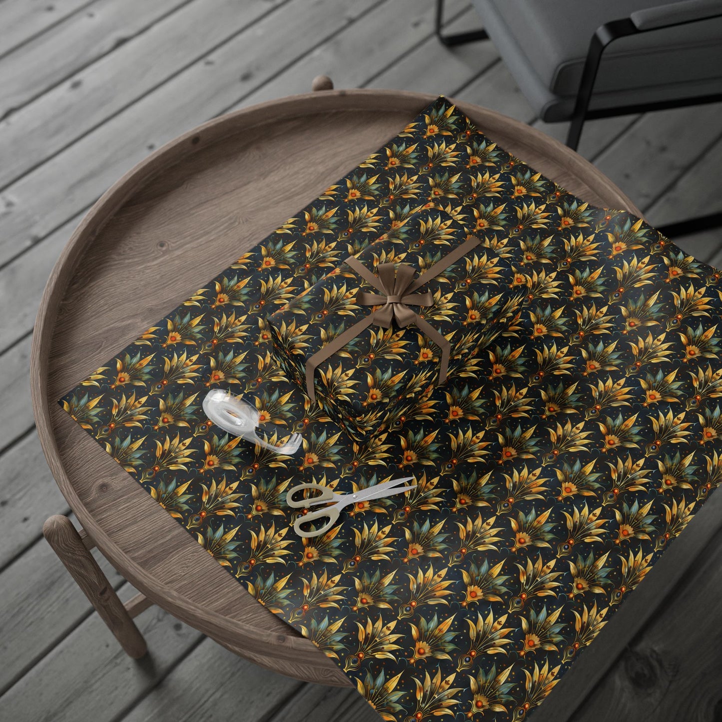 Celestial Art Deco – Gold Fans and Starry Night Pattern