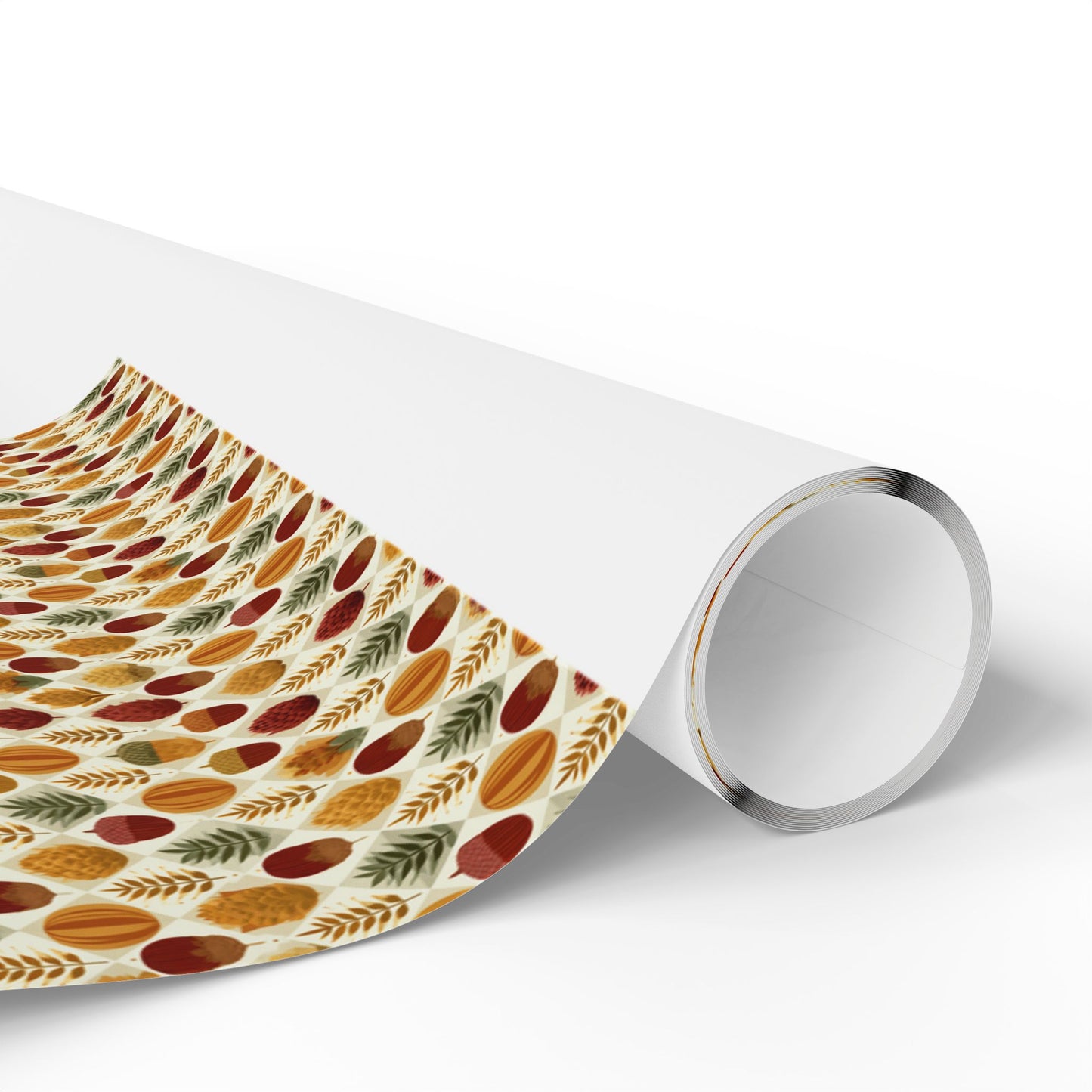 Harvest Grid Wrapping Paper | Mid-Century Modern Wheat & Gourd Pattern | All-Season Gift Wrap