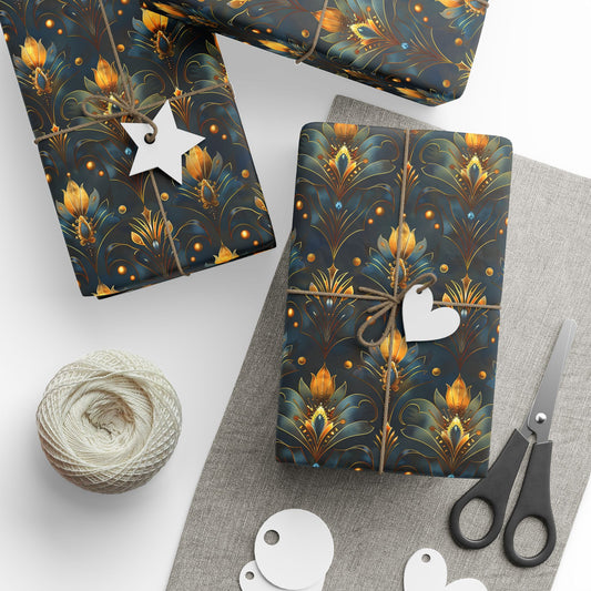 Elegant Art Deco – Gold and Blue Floral Geometric Pattern