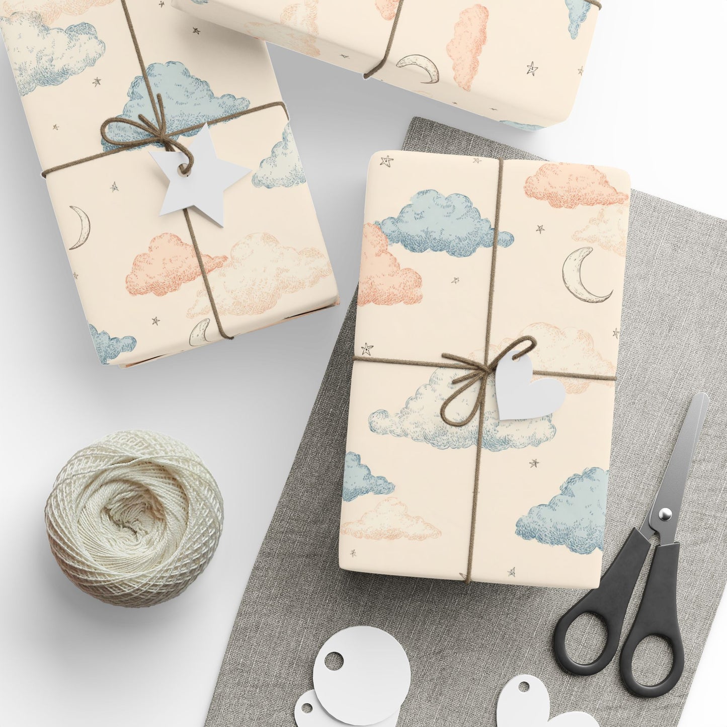 Celestial Wrapping Paper — Moons, Stars & Clouds | All-Occasion Gift Wrap