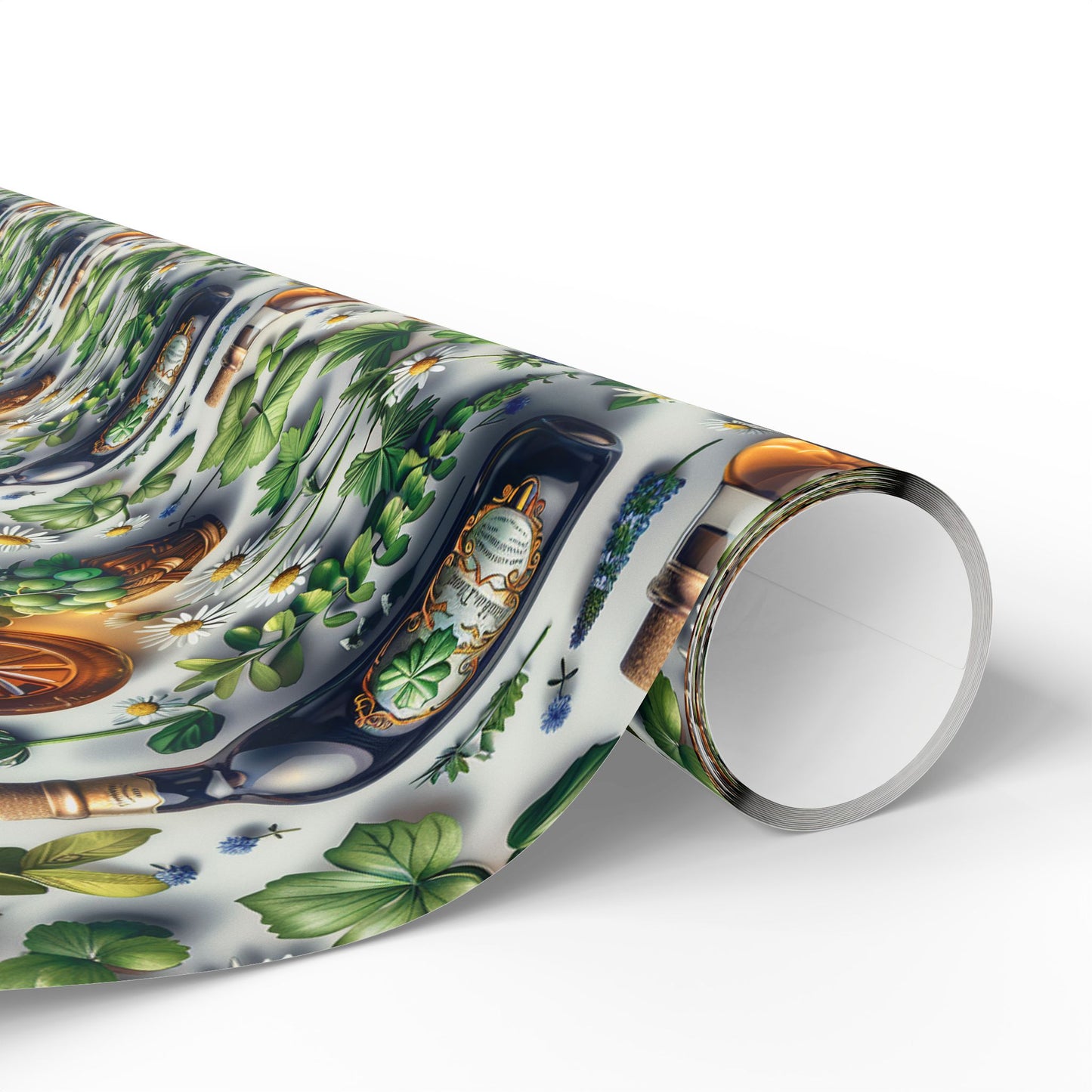 Vintage Botanical Gift Wrap with Flowers & Spirits Bottles