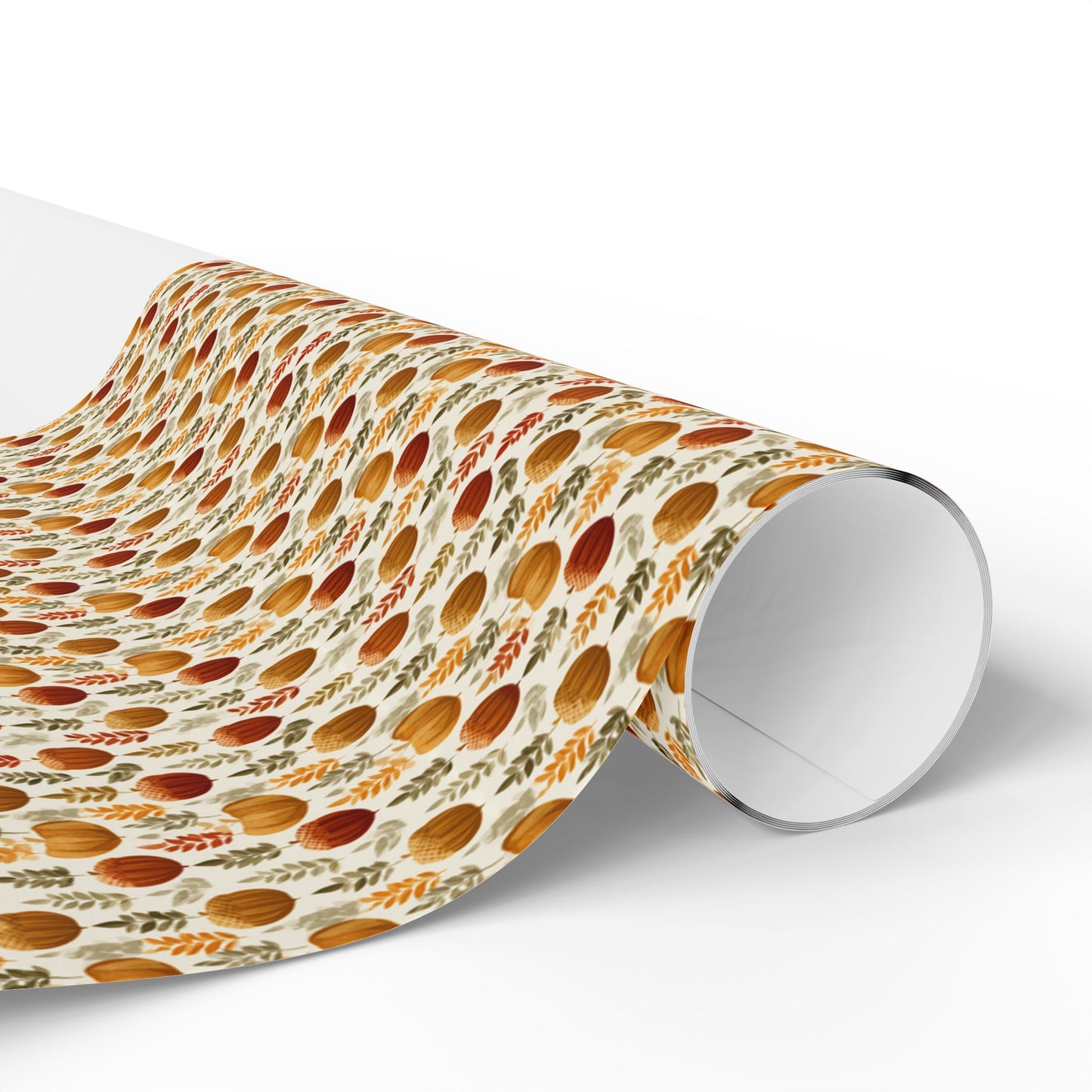 Harvest Grid Wrapping Paper | Mid-Century Modern Wheat & Gourd Pattern | All-Season Gift Wrap