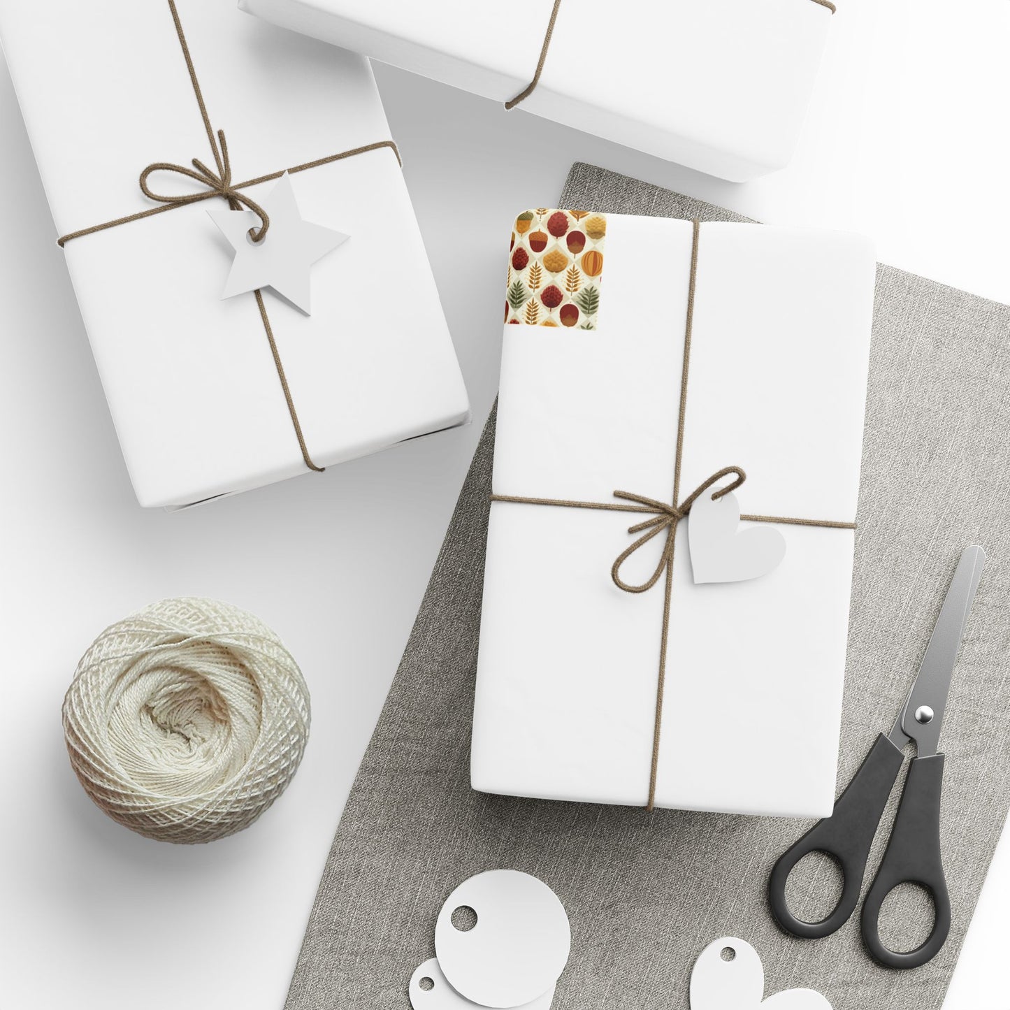 Harvest Grid Wrapping Paper | Mid-Century Modern Wheat & Gourd Pattern | All-Season Gift Wrap