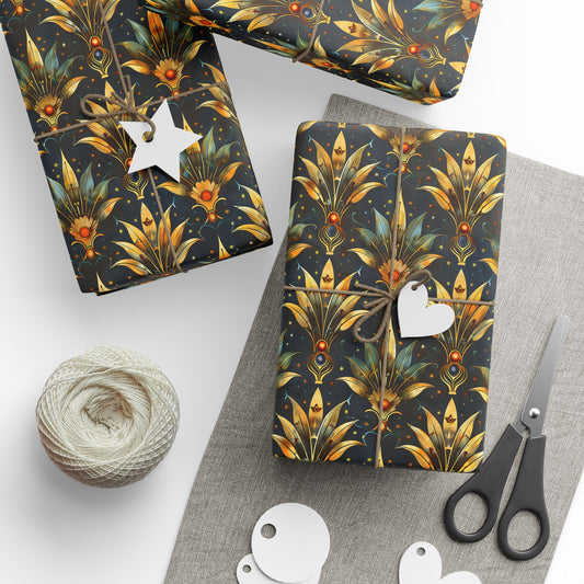 Celestial Art Deco – Gold Fans and Starry Night Pattern