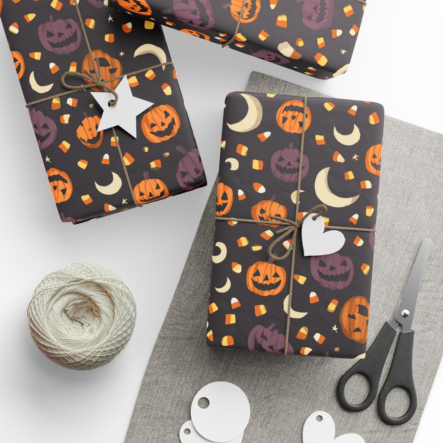 Halloween Wrapping Paper — Jack-o-Lanterns, Candy Corn & Moons | Spooky Gift Wrap
