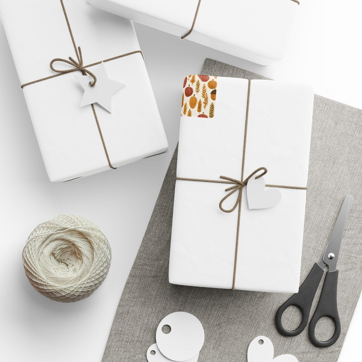 Harvest Grid Wrapping Paper | Mid-Century Modern Wheat & Gourd Pattern | All-Season Gift Wrap