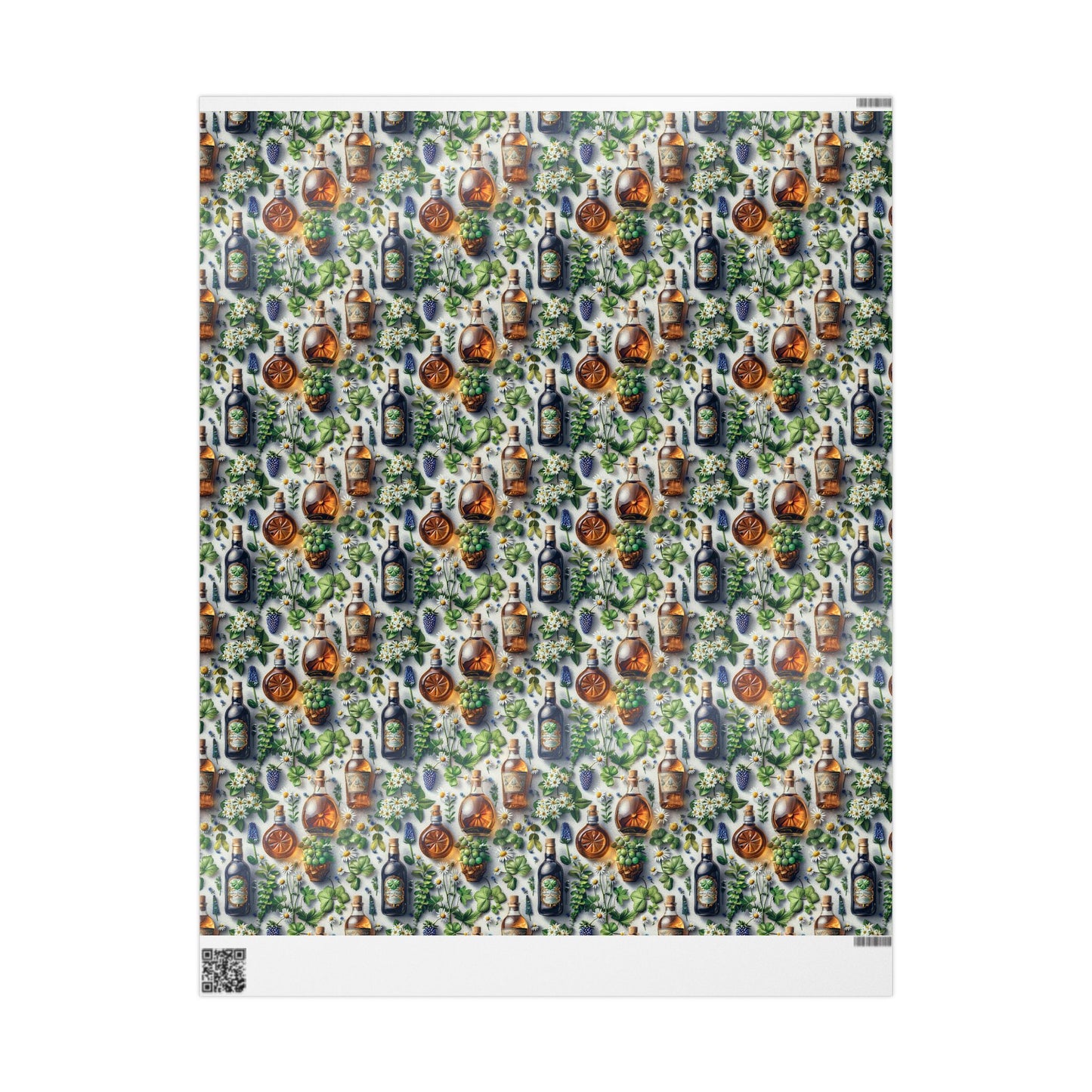Vintage Botanical Gift Wrap with Flowers & Spirits Bottles