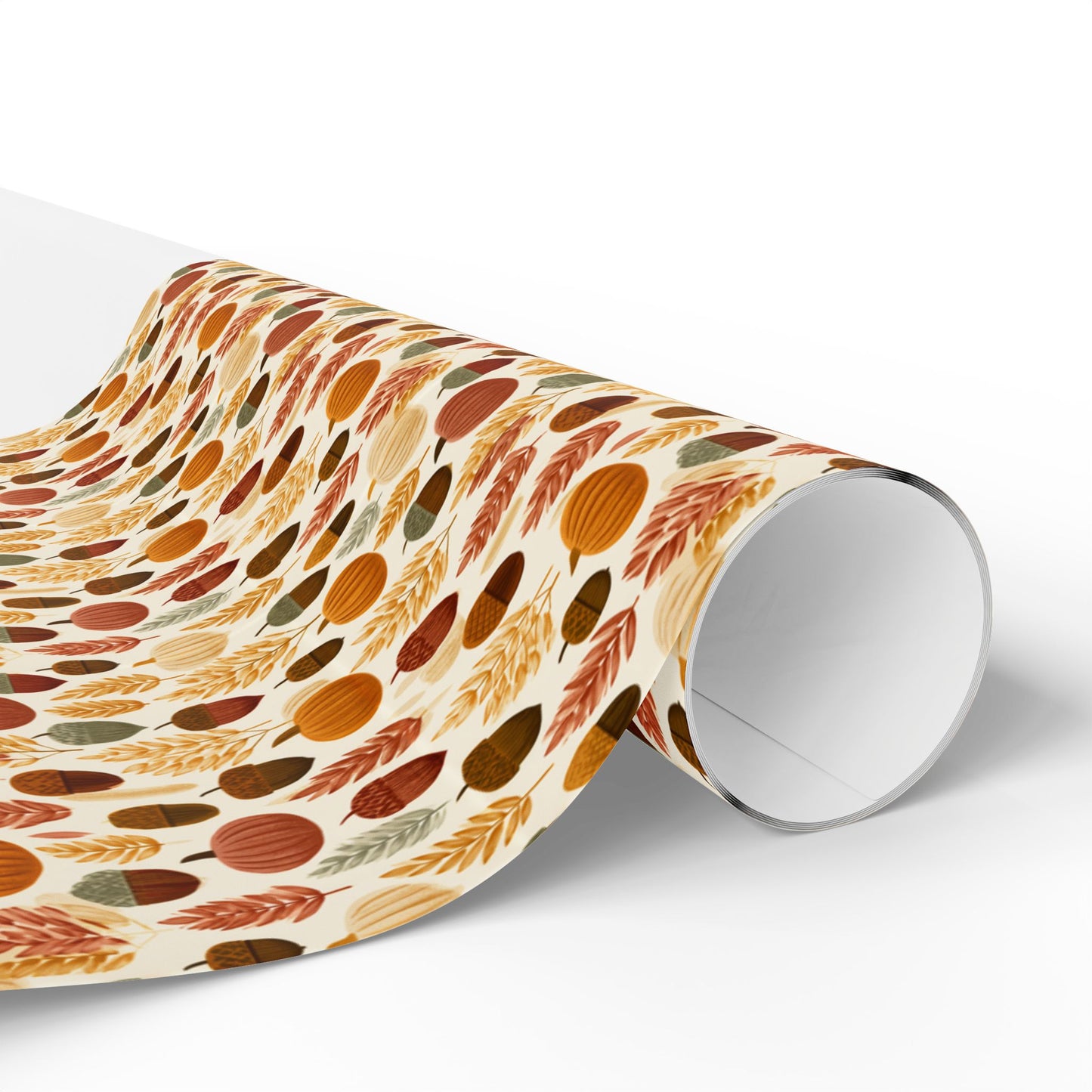 Harvest Grid Wrapping Paper | Mid-Century Modern Wheat & Gourd Pattern | All-Season Gift Wrap
