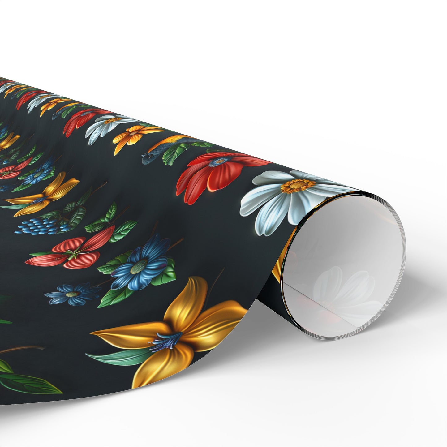 Flowers on Black Wrapping Paper