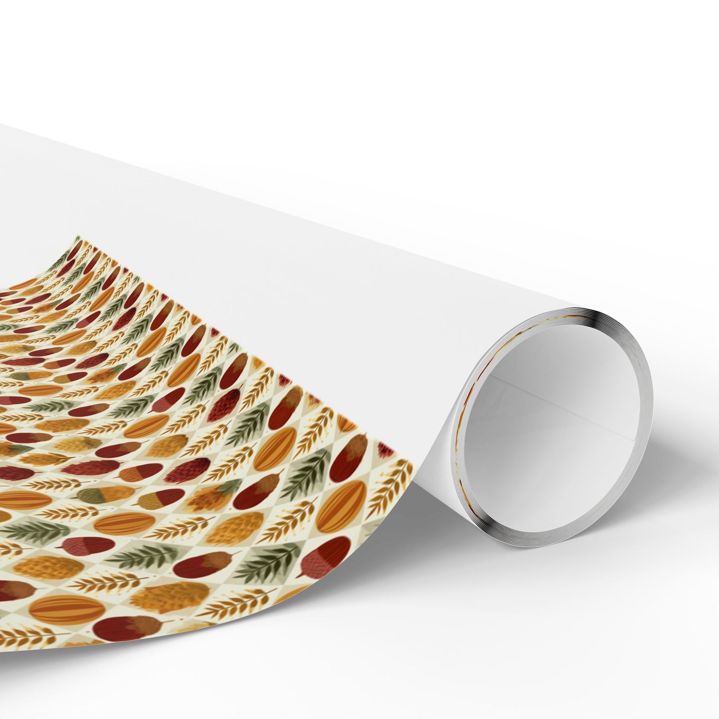 Harvest Grid Wrapping Paper | Mid-Century Modern Wheat & Gourd Pattern | All-Season Gift Wrap