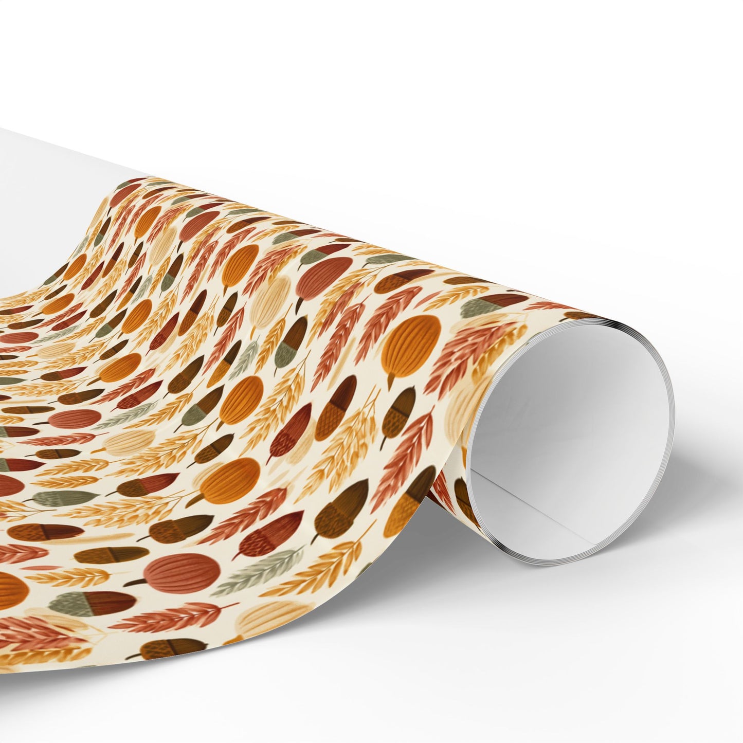Harvest Grid Wrapping Paper | Mid-Century Modern Wheat & Gourd Pattern | All-Season Gift Wrap