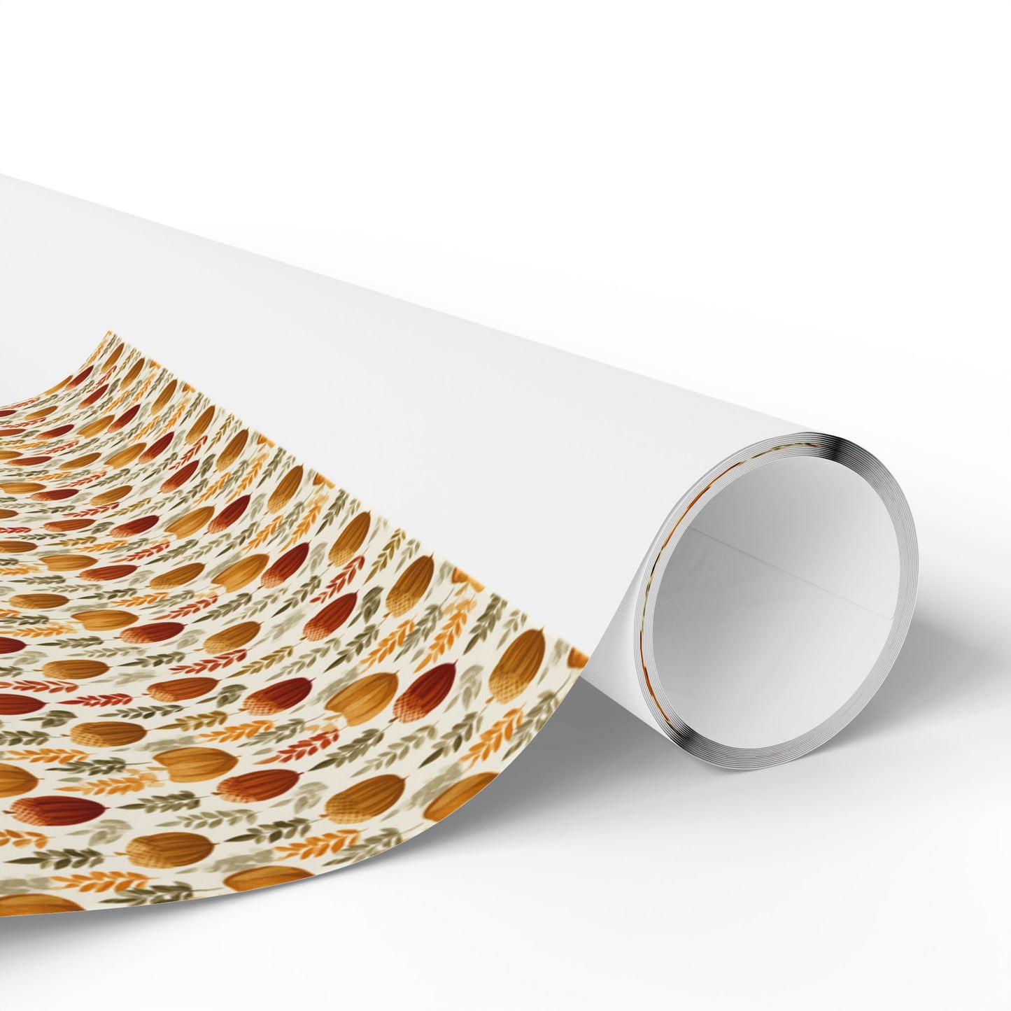Harvest Grid Wrapping Paper | Mid-Century Modern Wheat & Gourd Pattern | All-Season Gift Wrap
