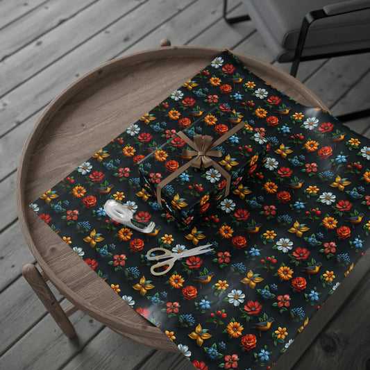 Flowers on Black Wrapping Paper