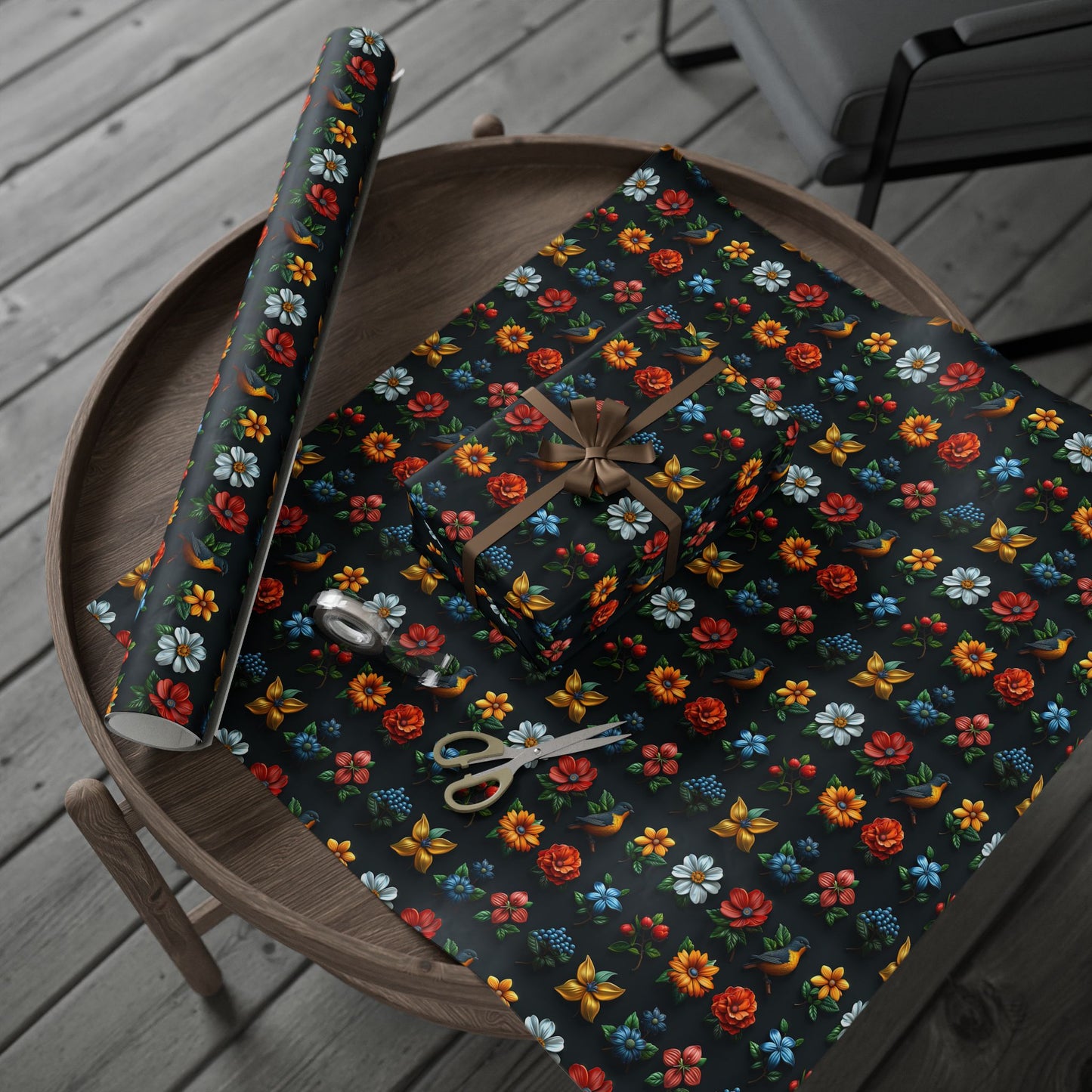 Flowers on Black Wrapping Paper