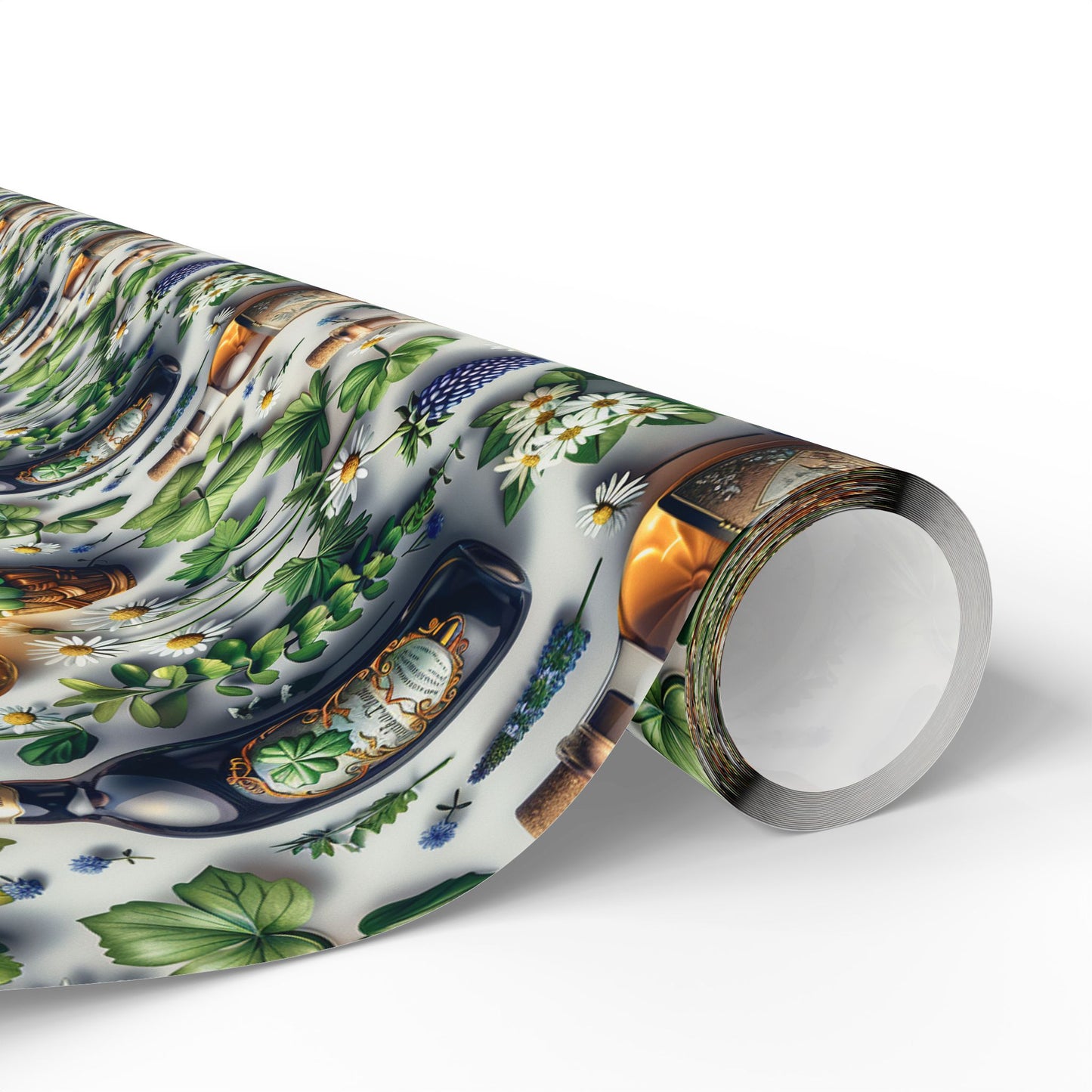 Vintage Botanical Gift Wrap with Flowers & Spirits Bottles