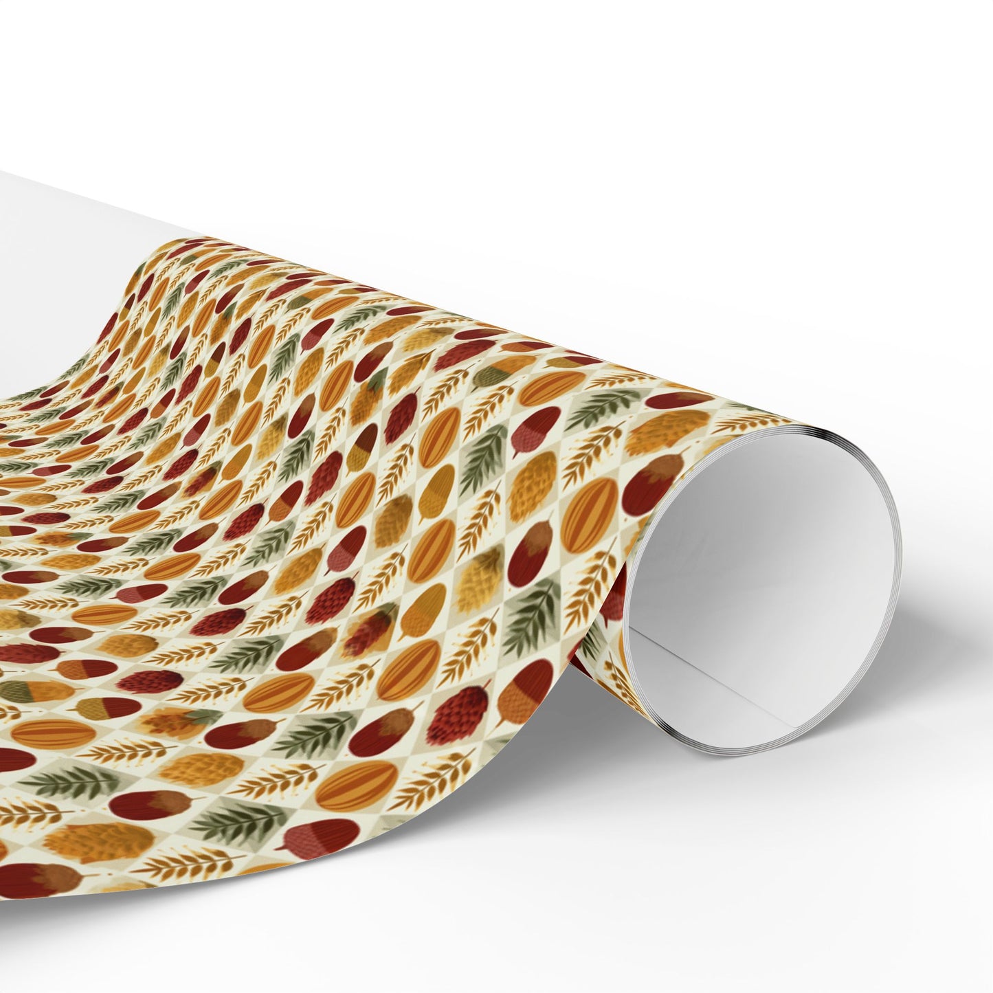Harvest Grid Wrapping Paper | Mid-Century Modern Wheat & Gourd Pattern | All-Season Gift Wrap