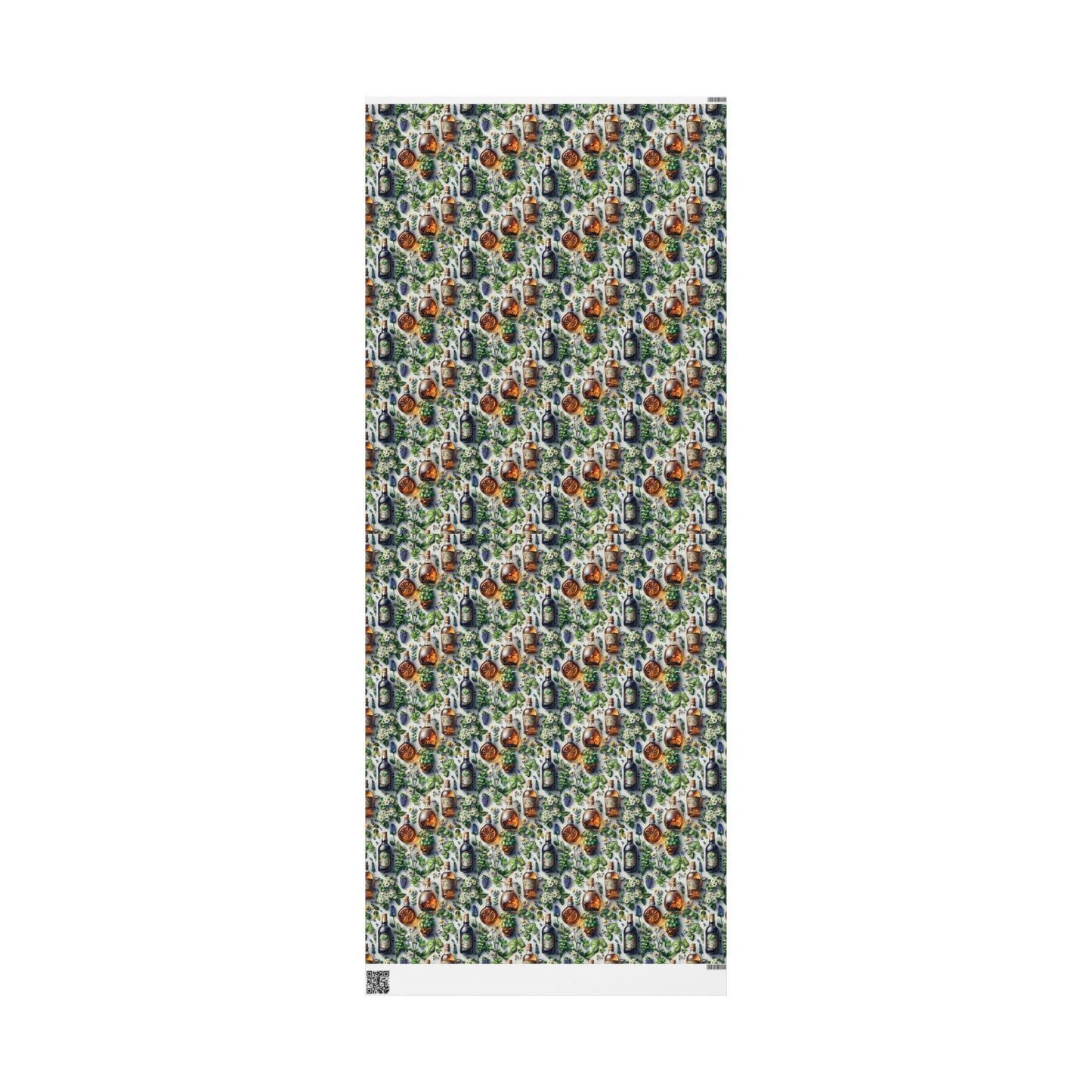 Vintage Botanical Gift Wrap with Flowers & Spirits Bottles