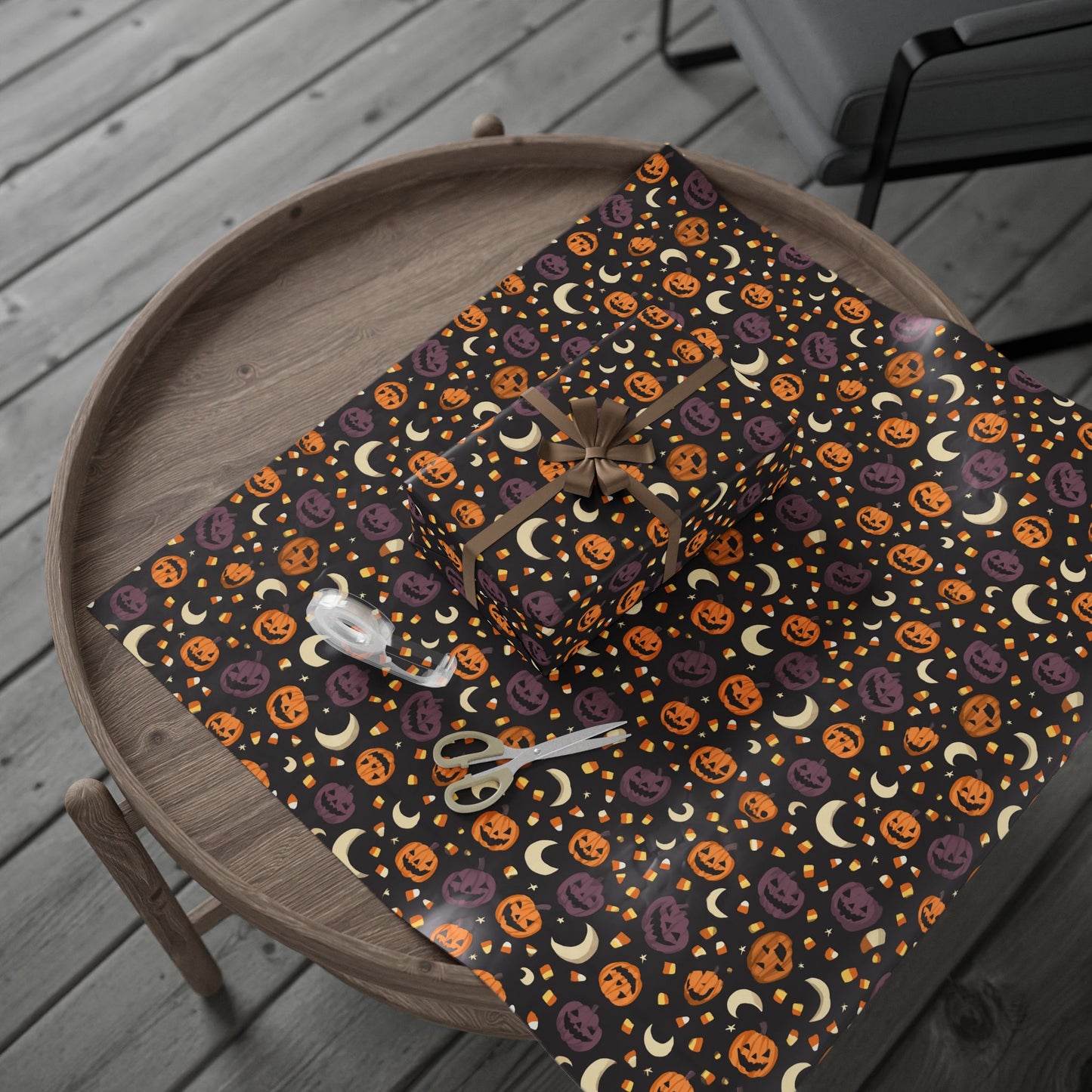 Halloween Wrapping Paper — Jack-o-Lanterns, Candy Corn & Moons | Spooky Gift Wrap