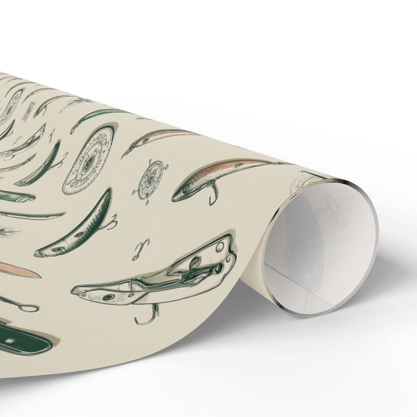 Outdoor Adventure Wrapping Paper — Fishing Lures, Compasses & Pocket Knives | Father's Day Gift Wrap
